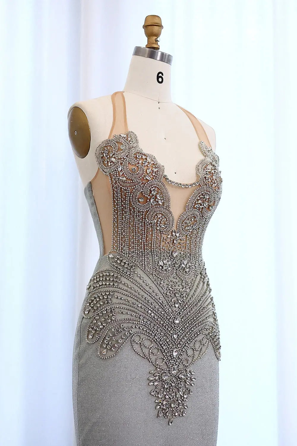 Luxury Rhinestone Illusion Mermaid Gown Prom Dress SH008 Sheer Fairy