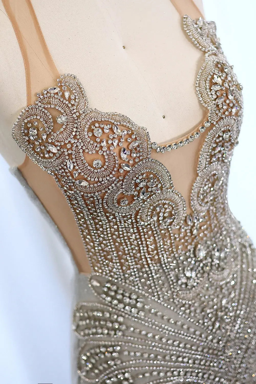 Luxury Rhinestone Illusion Mermaid Gown Prom Dress SH008 Sheer Fairy