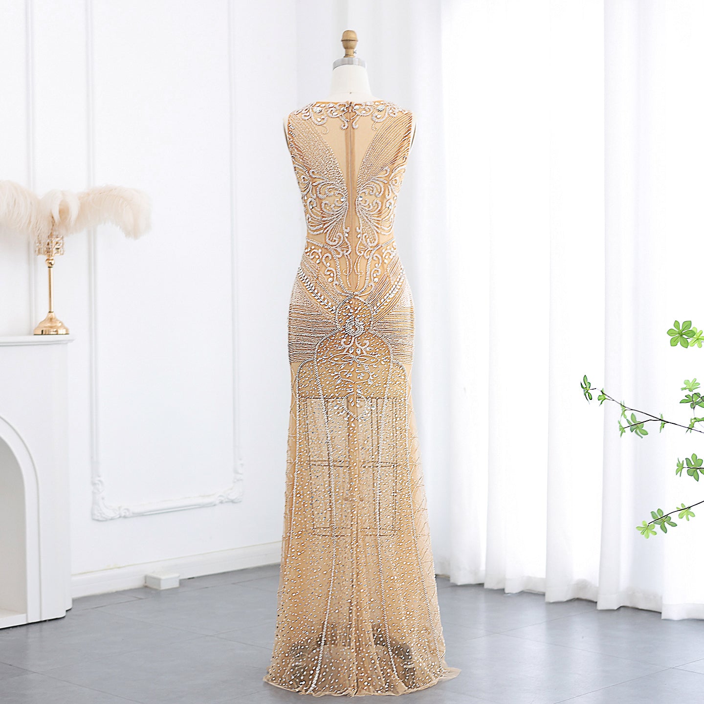 Coral Satin Plunging Orange Mermaid Evening Dress SH024 - SHEER FAIRY