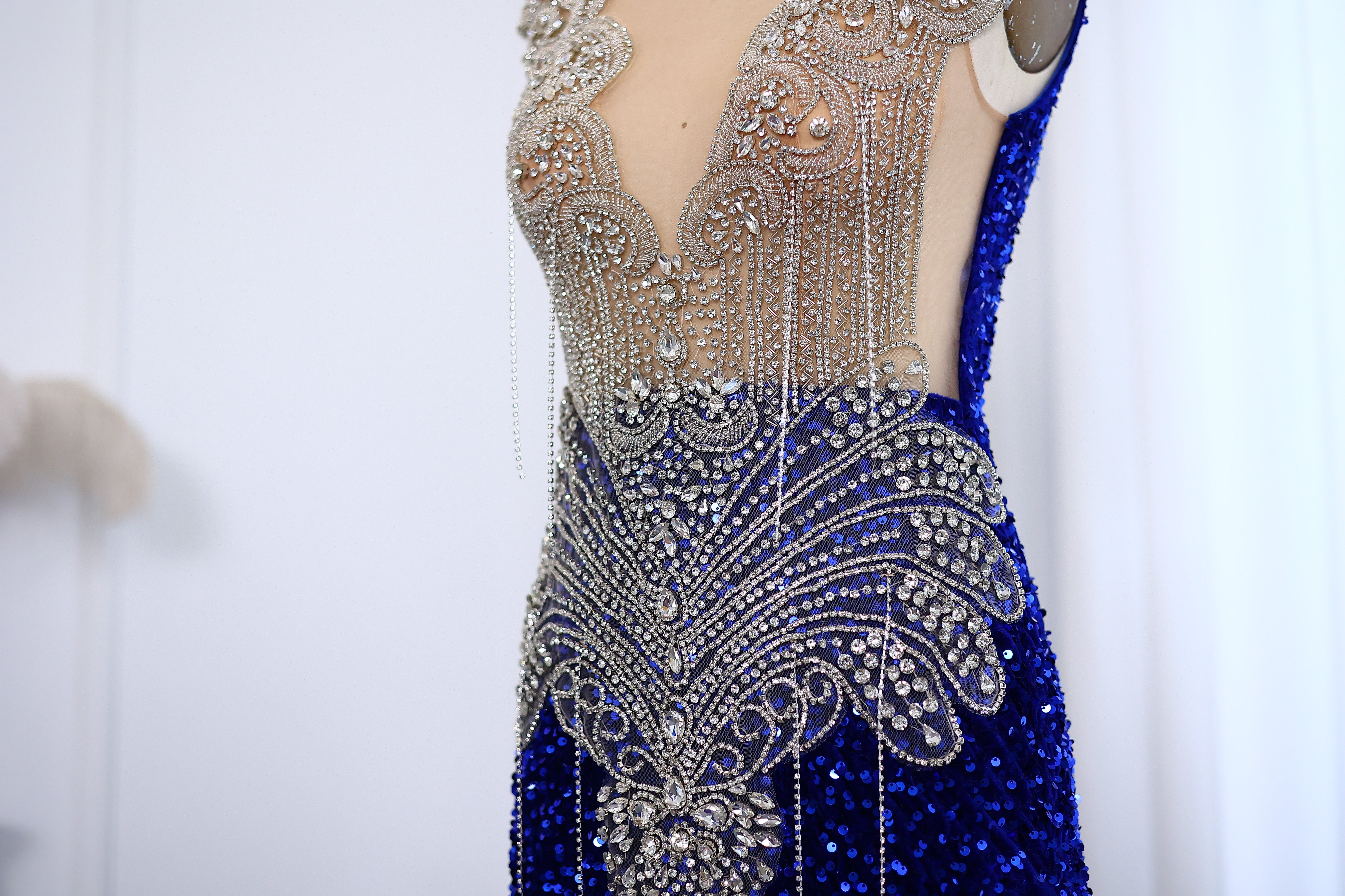 Royal Blue Sequined Mermaid Luxury Crystal Prom Dresses for Black Girls Graduation Party Gowns