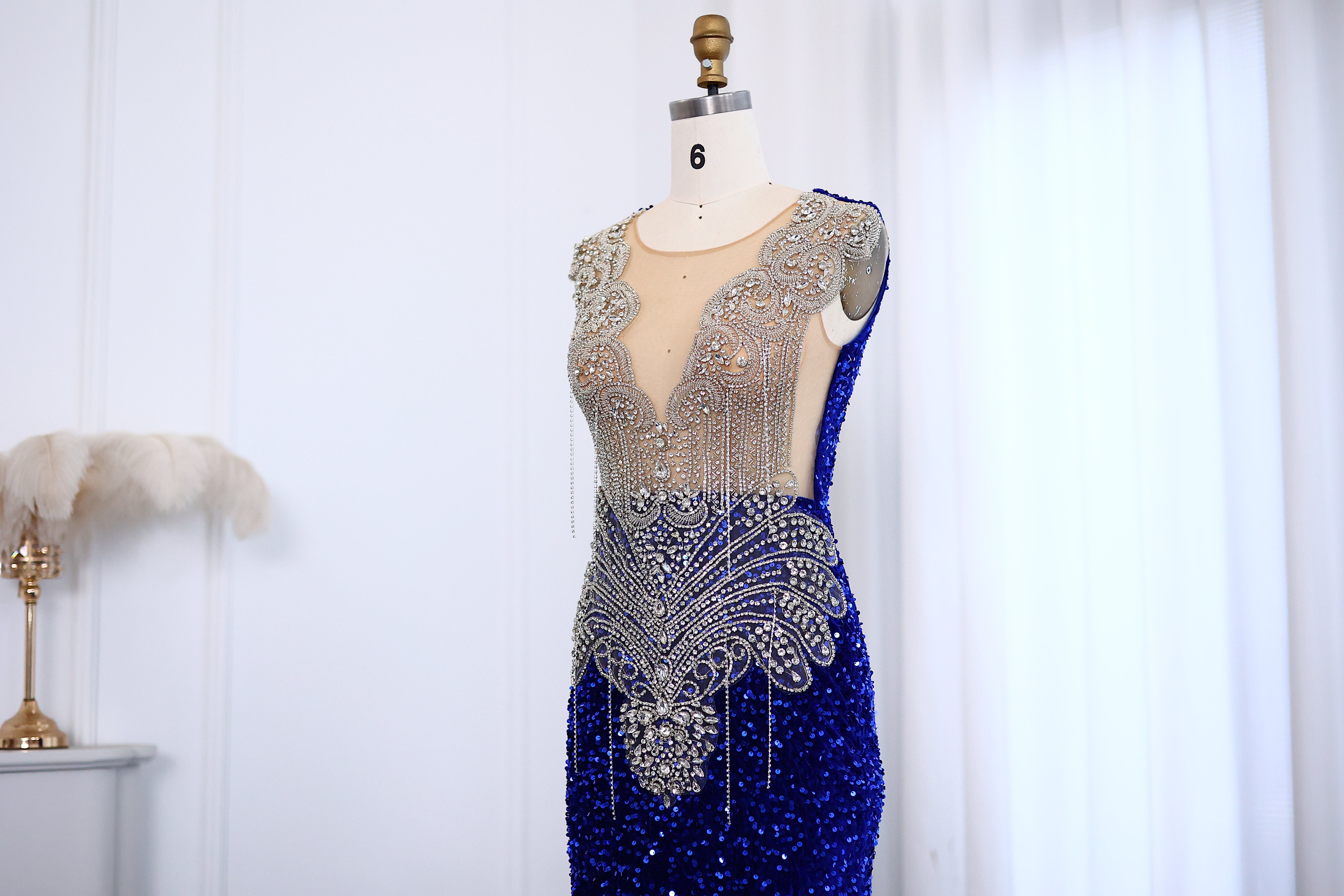 Royal Blue Sequined Mermaid Luxury Crystal Prom Dresses for Black Girls Graduation Party Gowns