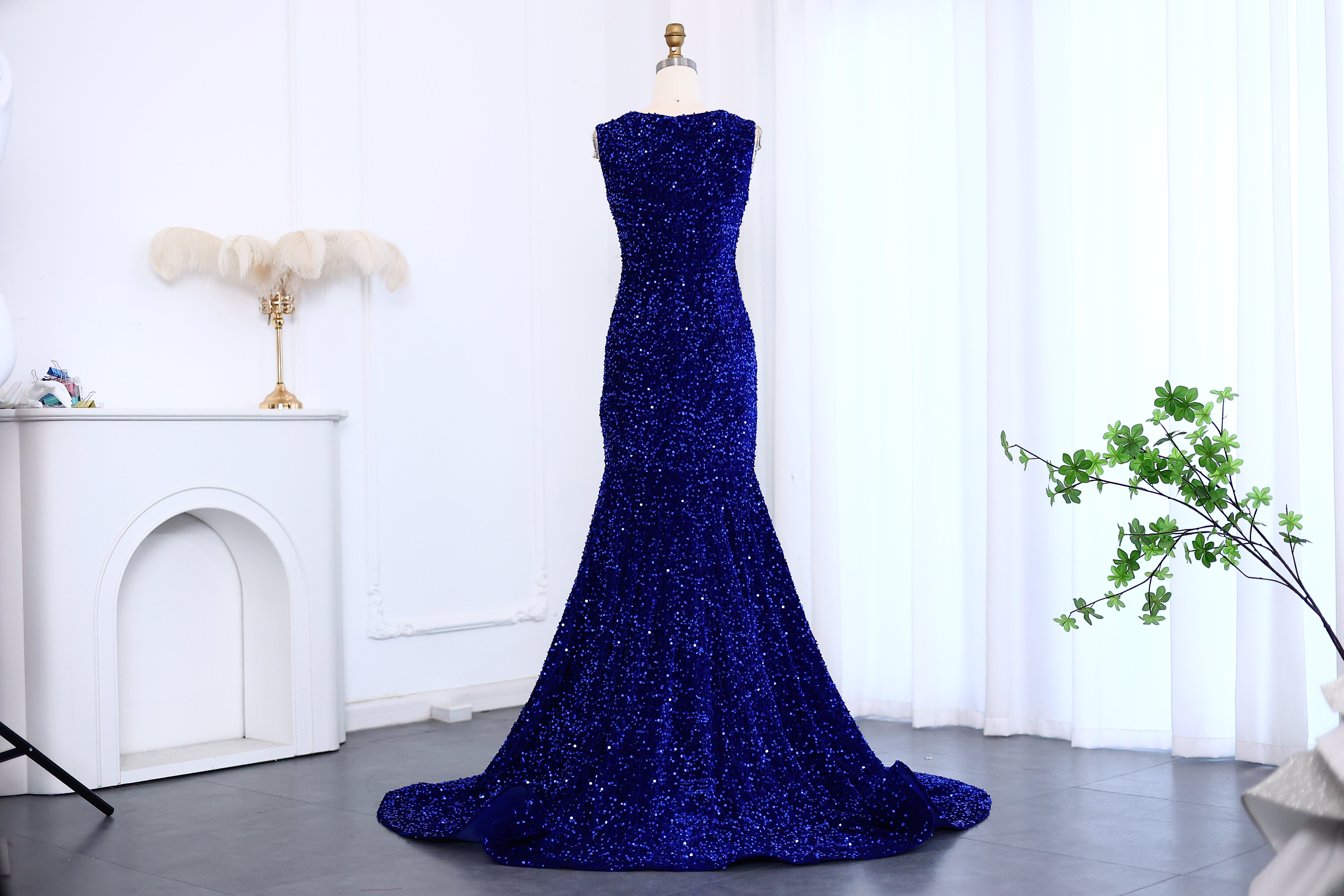 Royal Blue Sequined Mermaid Luxury Crystal Prom Dresses for Black Girls Graduation Party Gowns