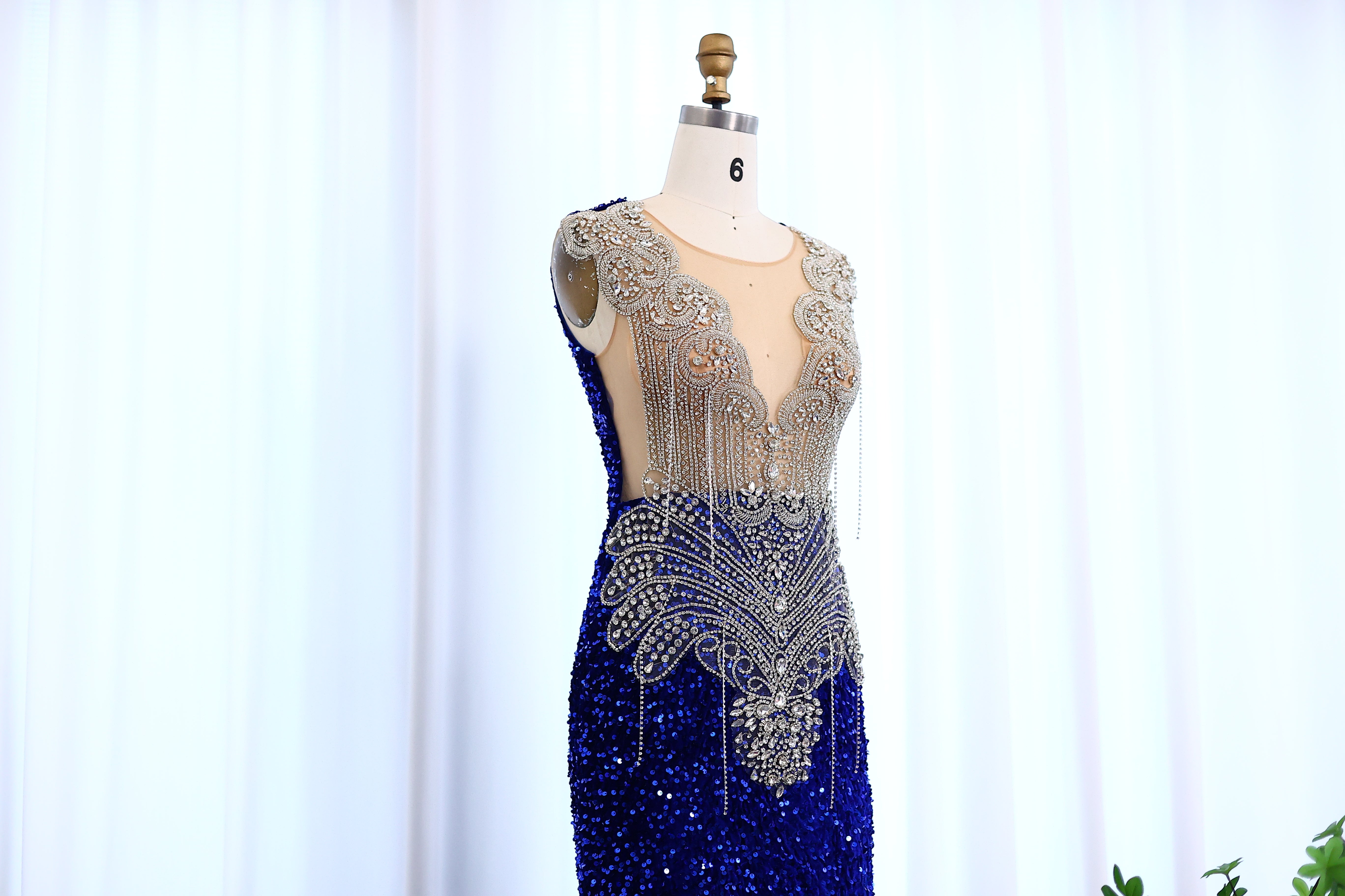 Royal Blue Sequined Mermaid Luxury Crystal Prom Dresses for Black Girls Graduation Party Gowns
