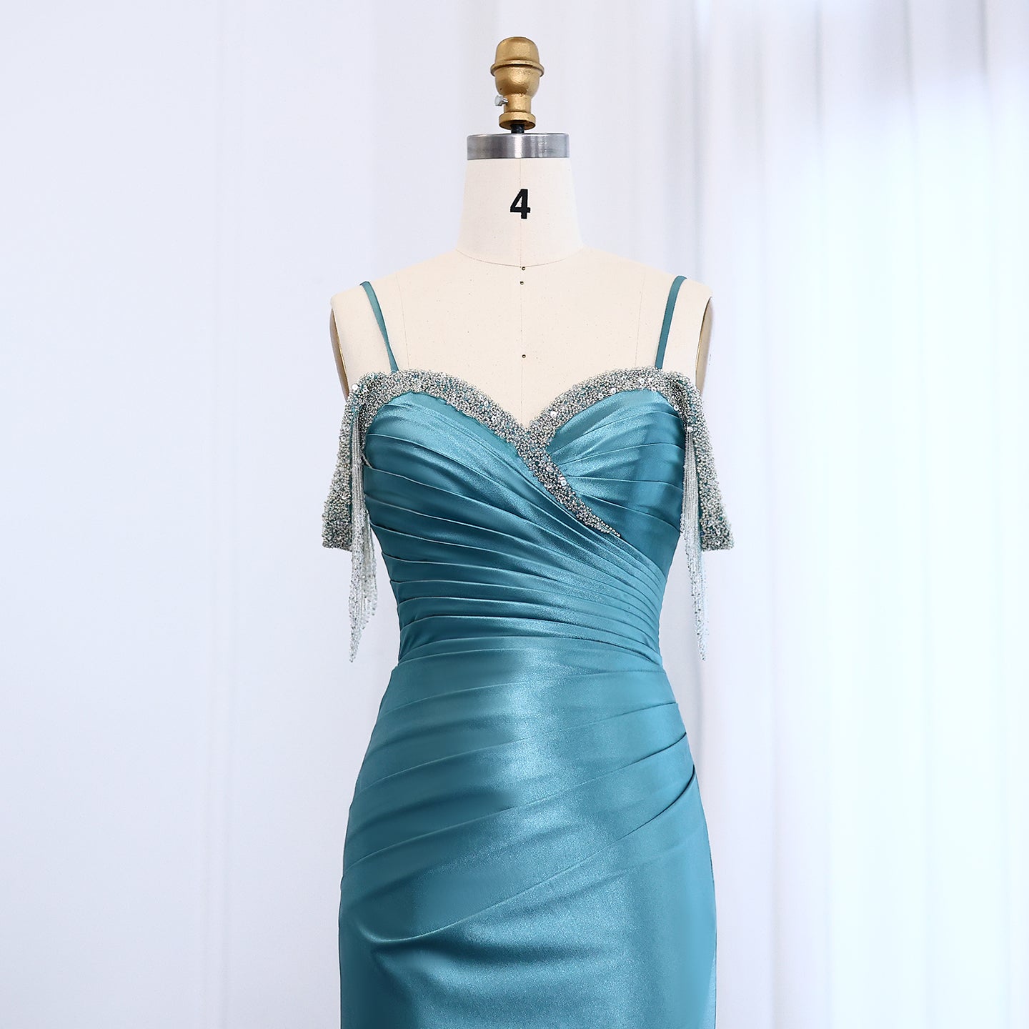 Turquoise Silky Luxury Beaded Mermaid Prom Dresses for Women Long Graduation Birthday Party Gowns