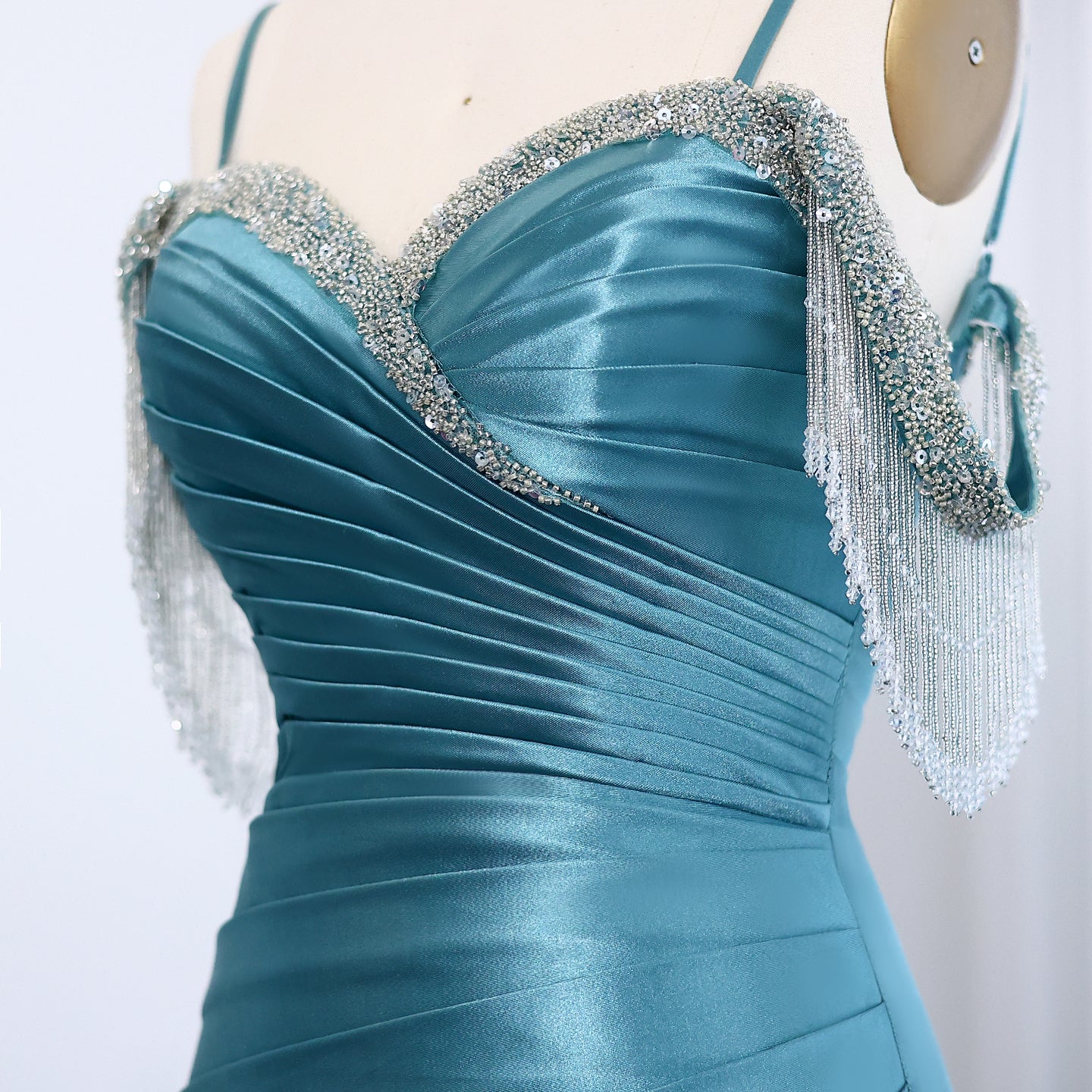 Turquoise Silky Luxury Beaded Mermaid Prom Dresses for Women Long Graduation Birthday Party Gowns