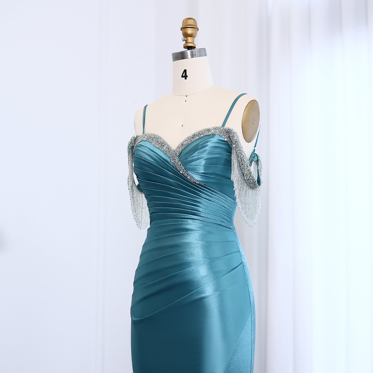 Turquoise Silky Luxury Beaded Mermaid Prom Dresses for Women Long Graduation Birthday Party Gowns