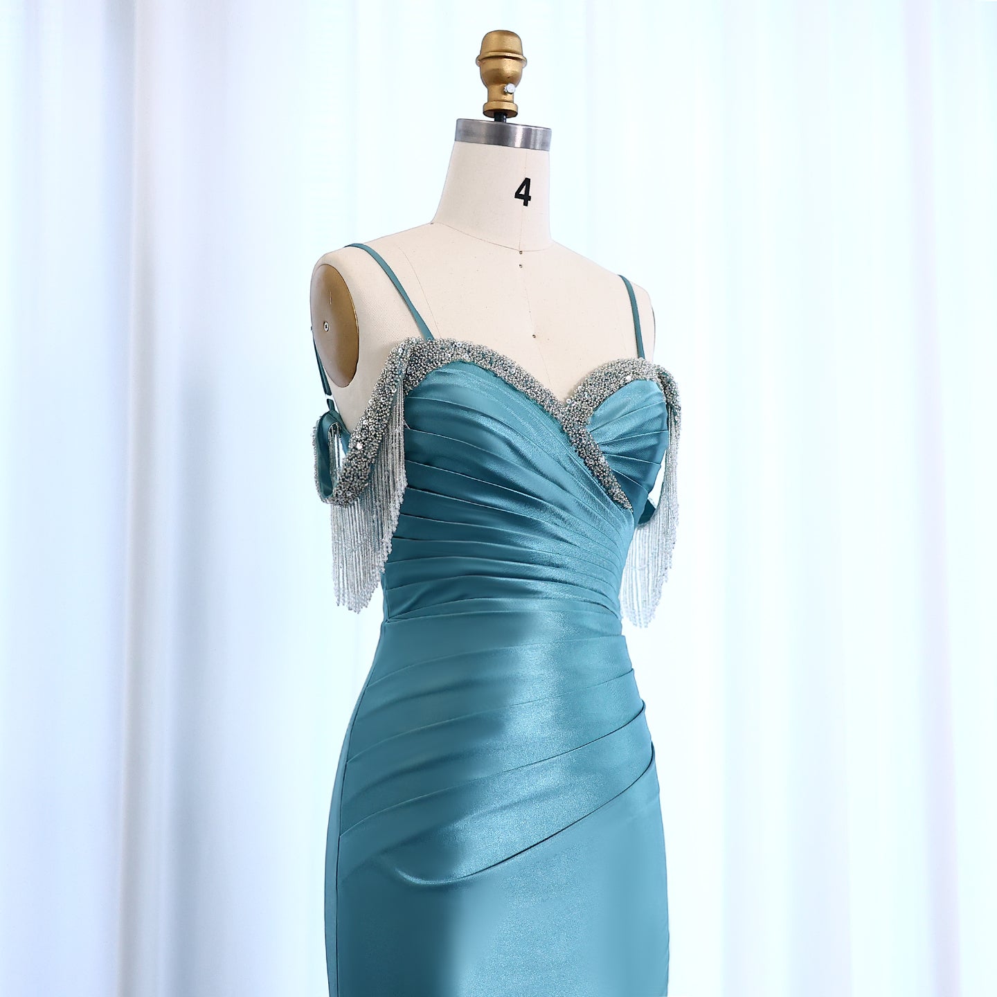 Turquoise Silky Luxury Beaded Mermaid Prom Dresses for Women Long Graduation Birthday Party Gowns
