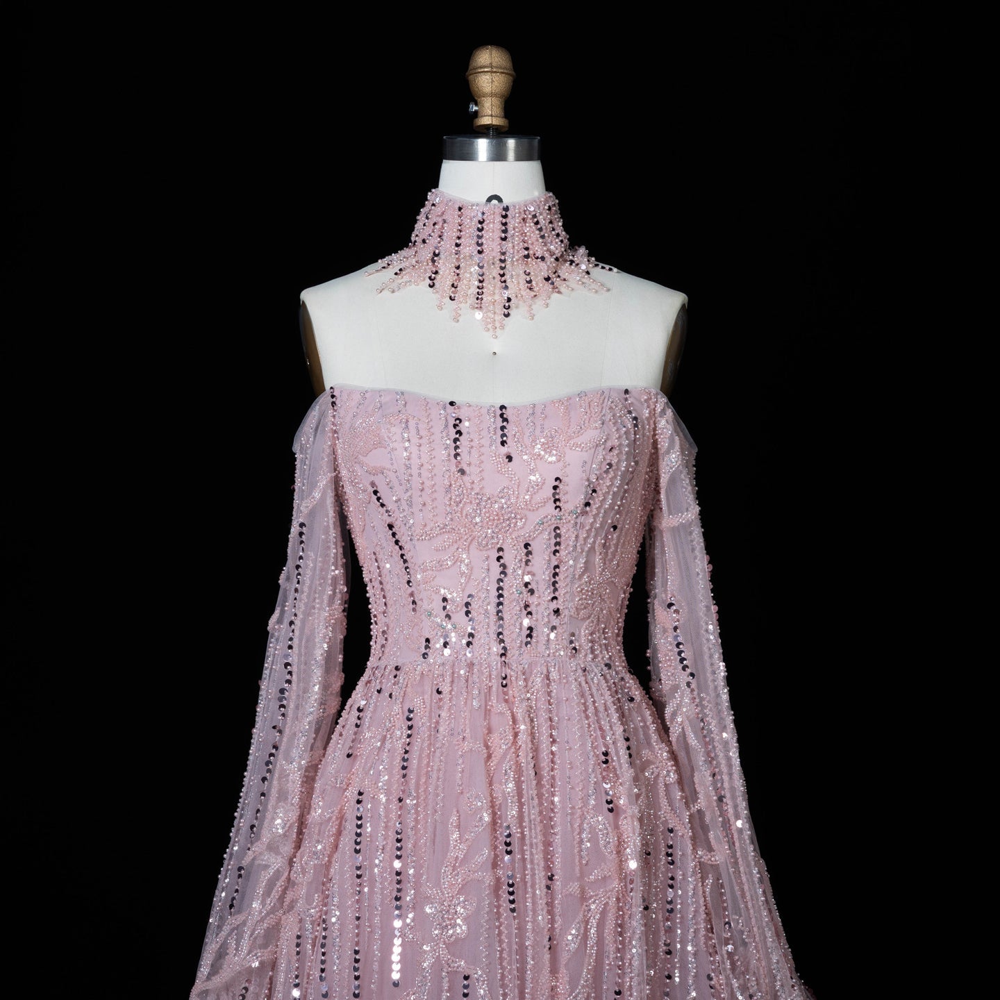 Sparkling Beaded A Line Evening Gown Long Cape Sleeves Glitzy Prom Dress SS059（副本） Sheer Fairy