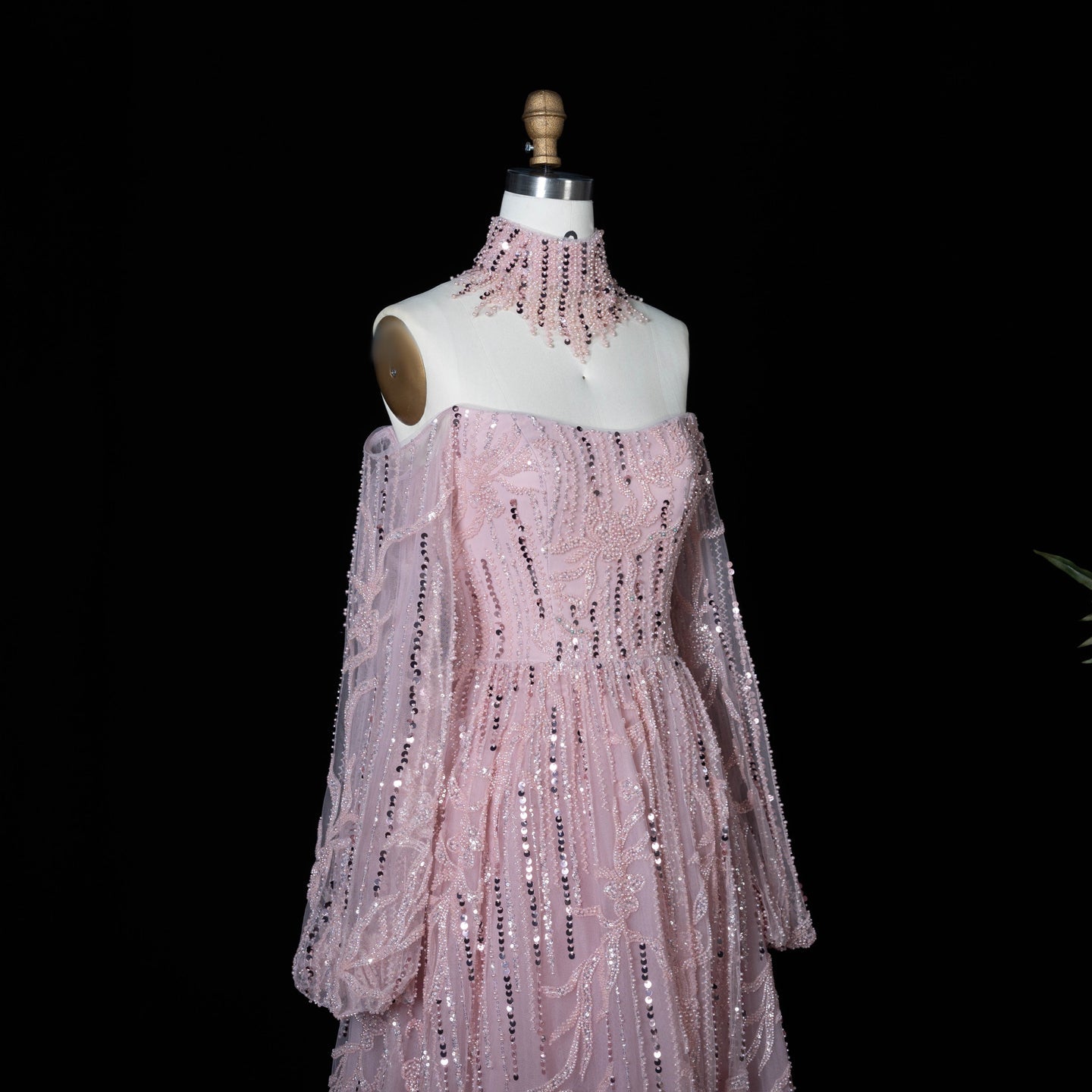 Sparkling Beaded A Line Evening Gown Long Cape Sleeves Glitzy Prom Dress SS059（副本） Sheer Fairy