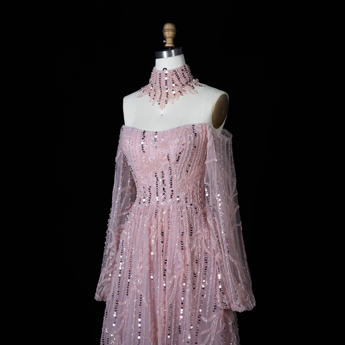 Sparkling Beaded A Line Evening Gown Long Cape Sleeves Glitzy Prom Dress SS059（副本） Sheer Fairy