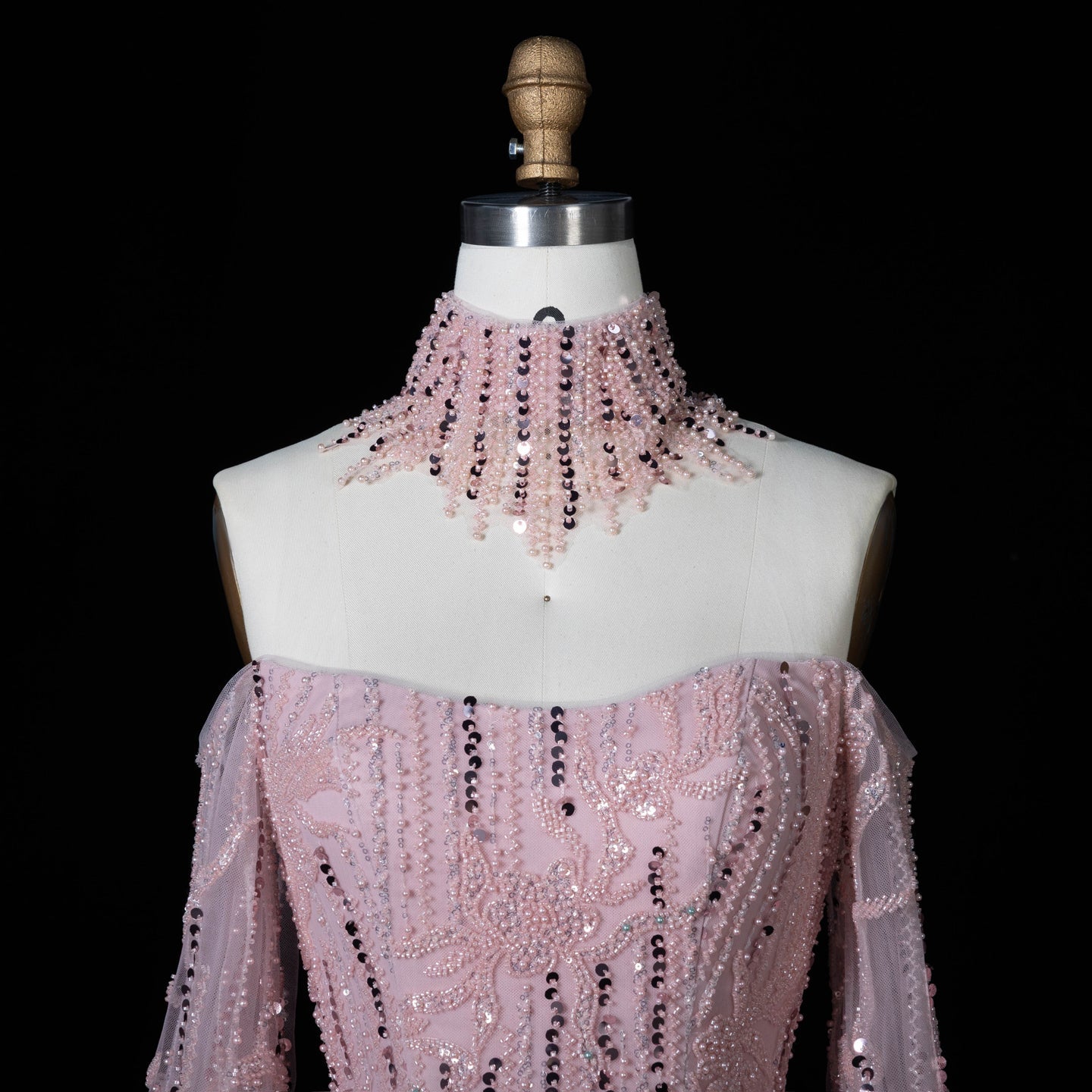 Sparkling Beaded A Line Evening Gown Long Cape Sleeves Glitzy Prom Dress SS059（副本） Sheer Fairy