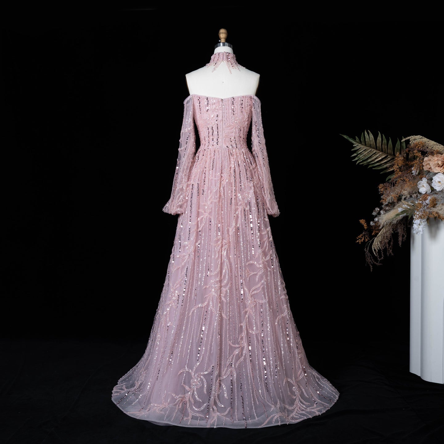 Sparkling Beaded A Line Evening Gown Long Cape Sleeves Glitzy Prom Dress SS059（副本） Sheer Fairy
