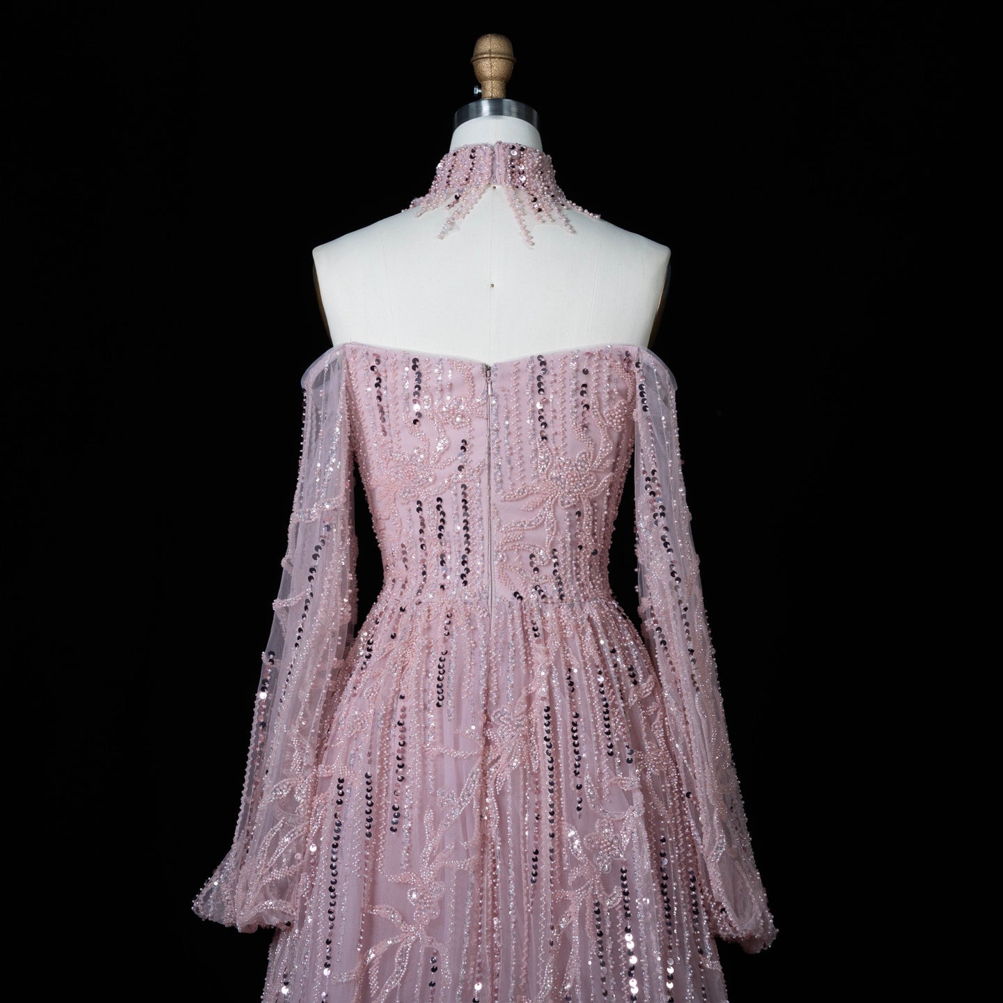 Sparkling Beaded A Line Evening Gown Long Cape Sleeves Glitzy Prom Dress SS059（副本） Sheer Fairy