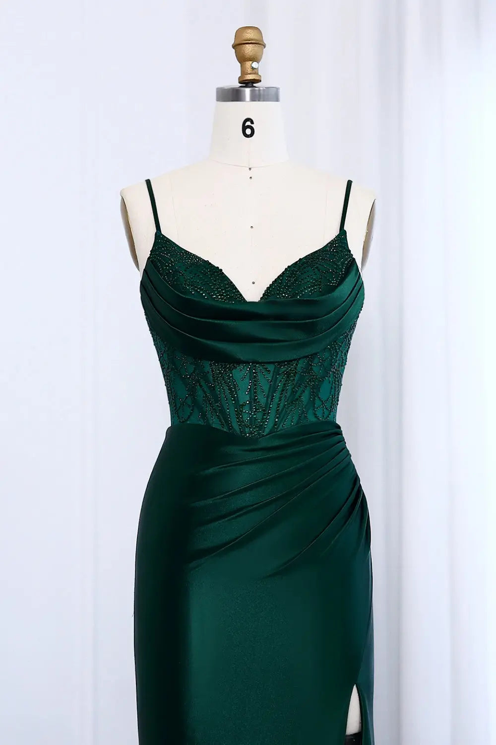 Emerald Green Lace Satin Mermaid Prom Dress SH012 Sheer Fairy