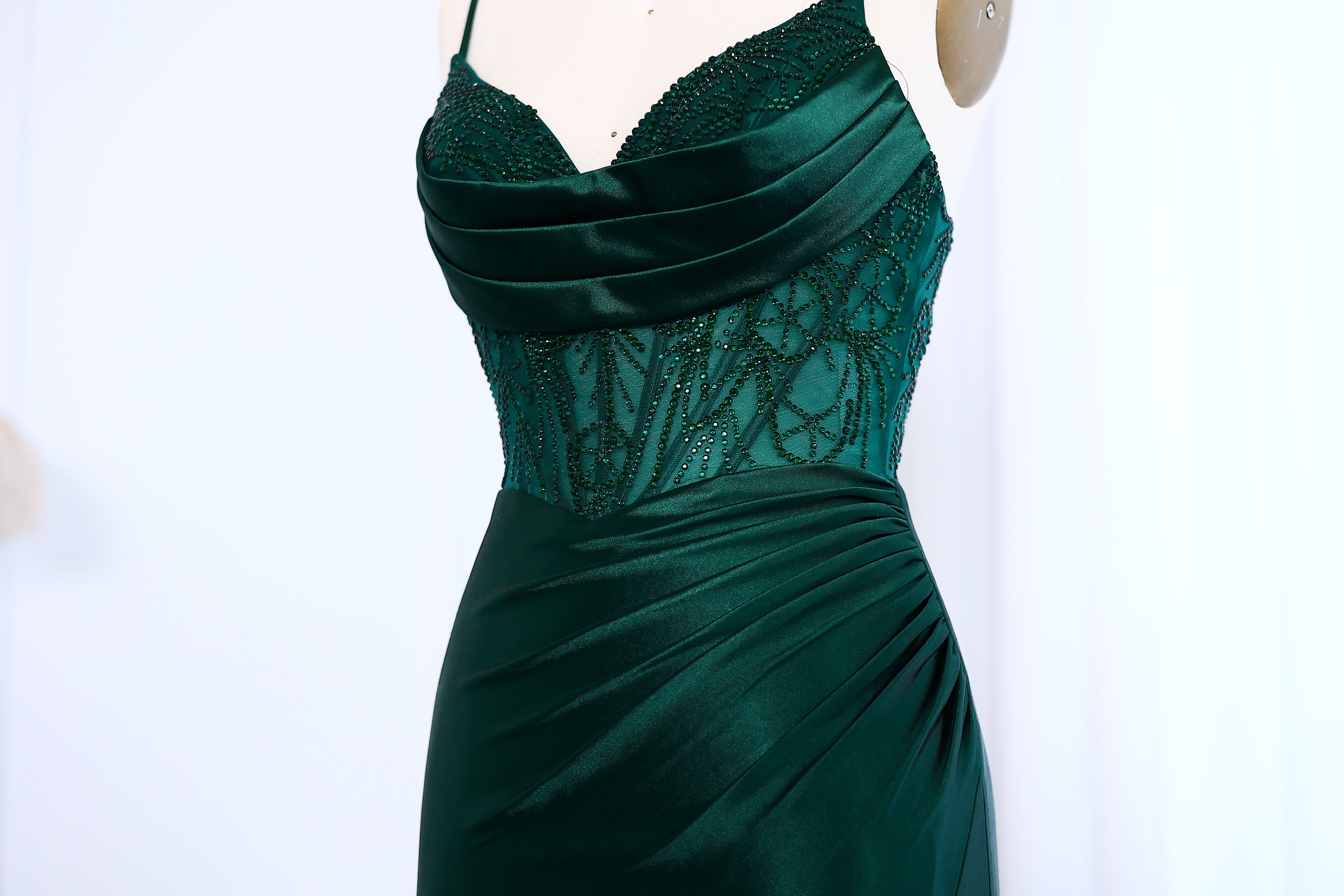 Sexy Spaghetti Straps Mermaid Emerald Green Prom Dresses with High Slit Birthday Party Gowns