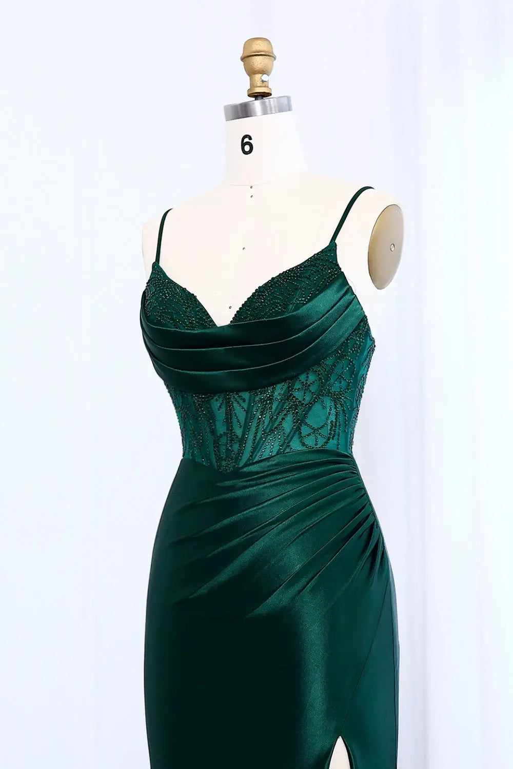 Emerald Green Lace Satin Mermaid Prom Dress SH012 Sheer Fairy