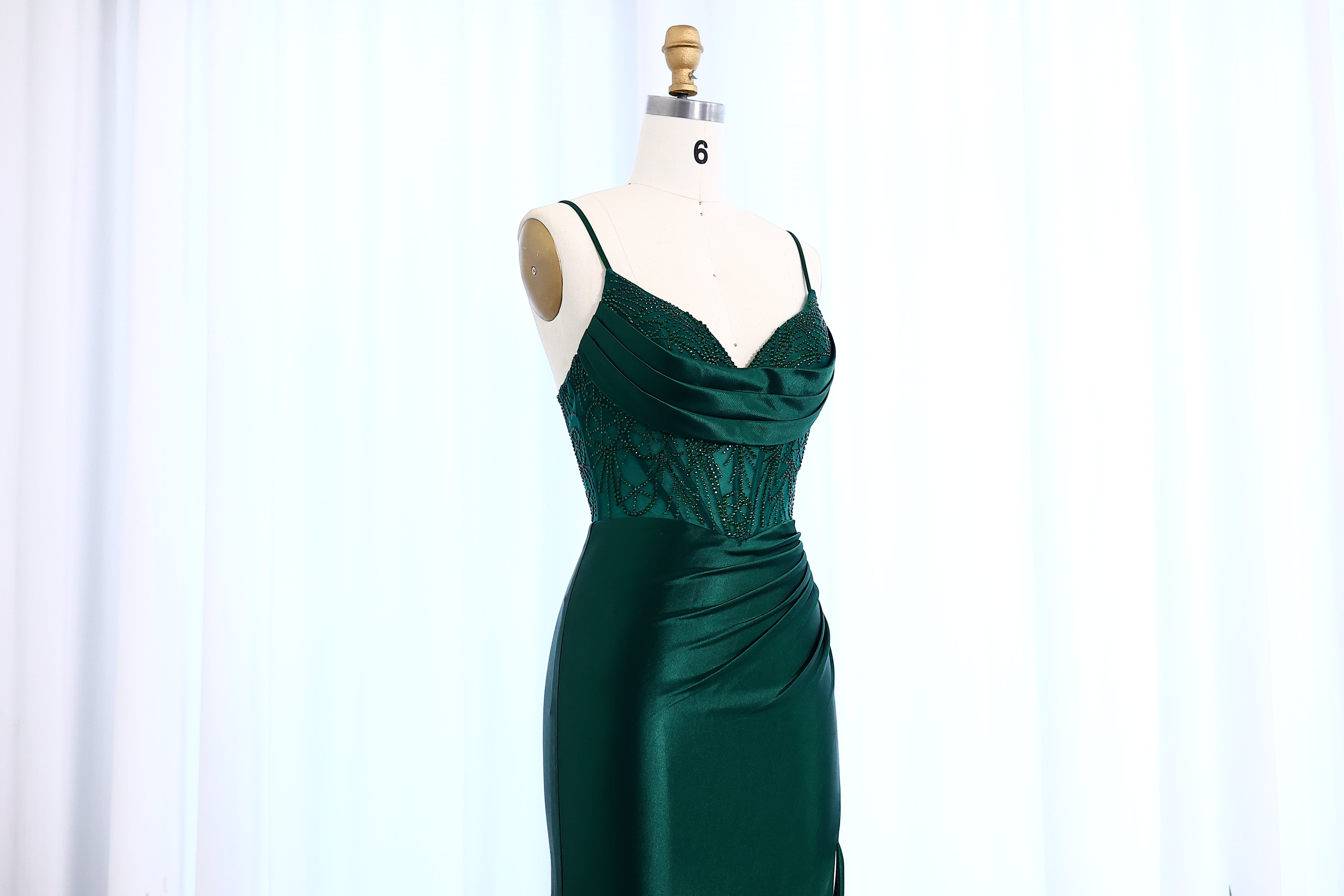 Sexy Spaghetti Straps Mermaid Emerald Green Prom Dresses with High Slit Birthday Party Gowns