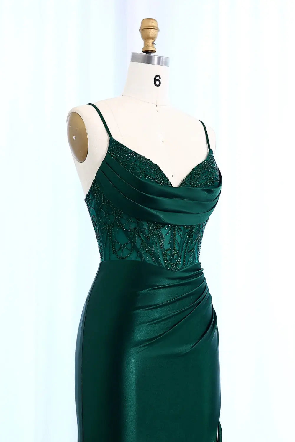 Emerald Green Lace Satin Mermaid Prom Dress SH012 Sheer Fairy
