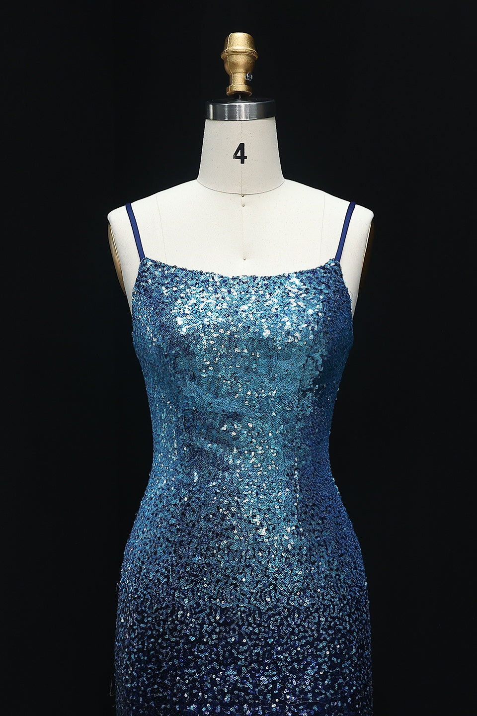 Ombre Blue Sequin Spaghetti Strap Scoop Homecoming Dress RM115
