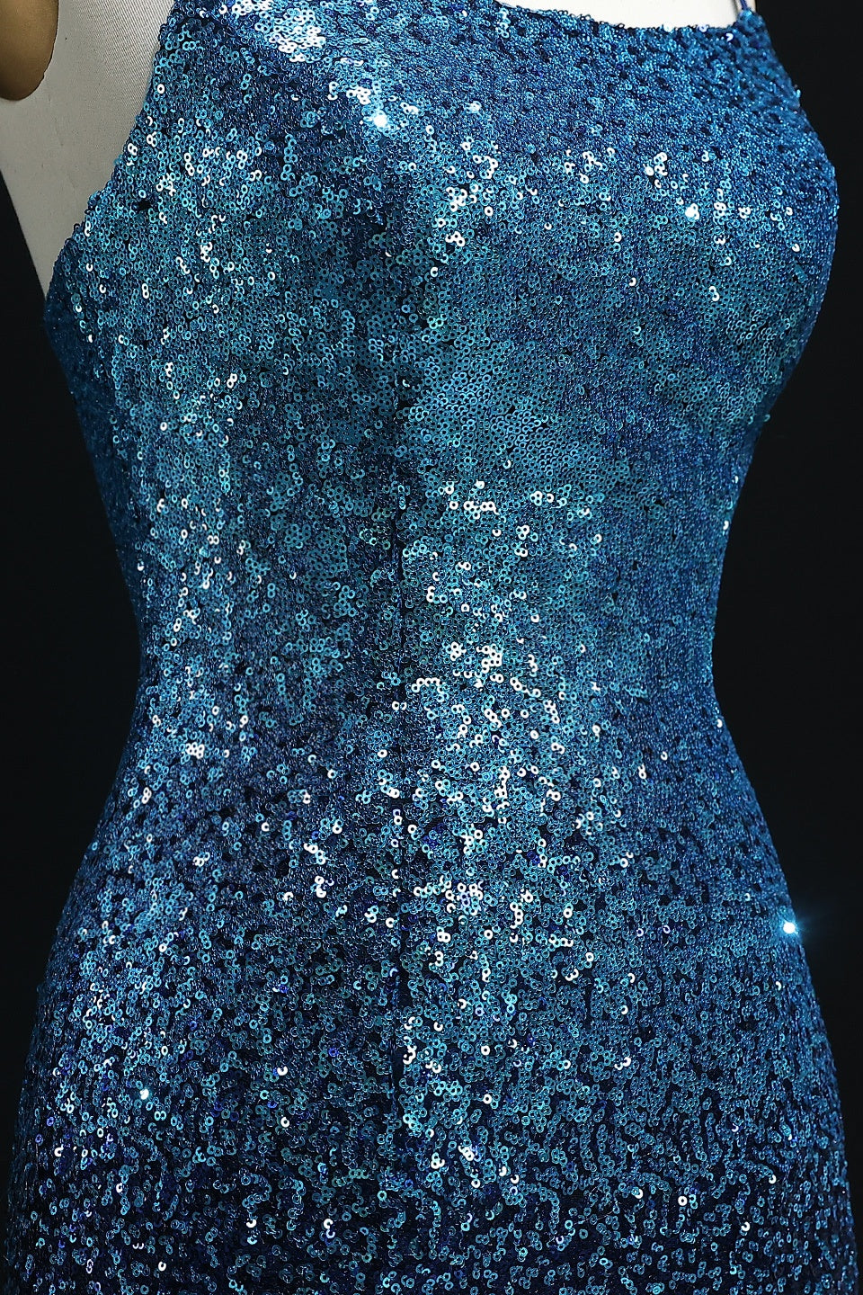 Ombre Blue Sequin Spaghetti Strap Scoop Homecoming Dress RM115