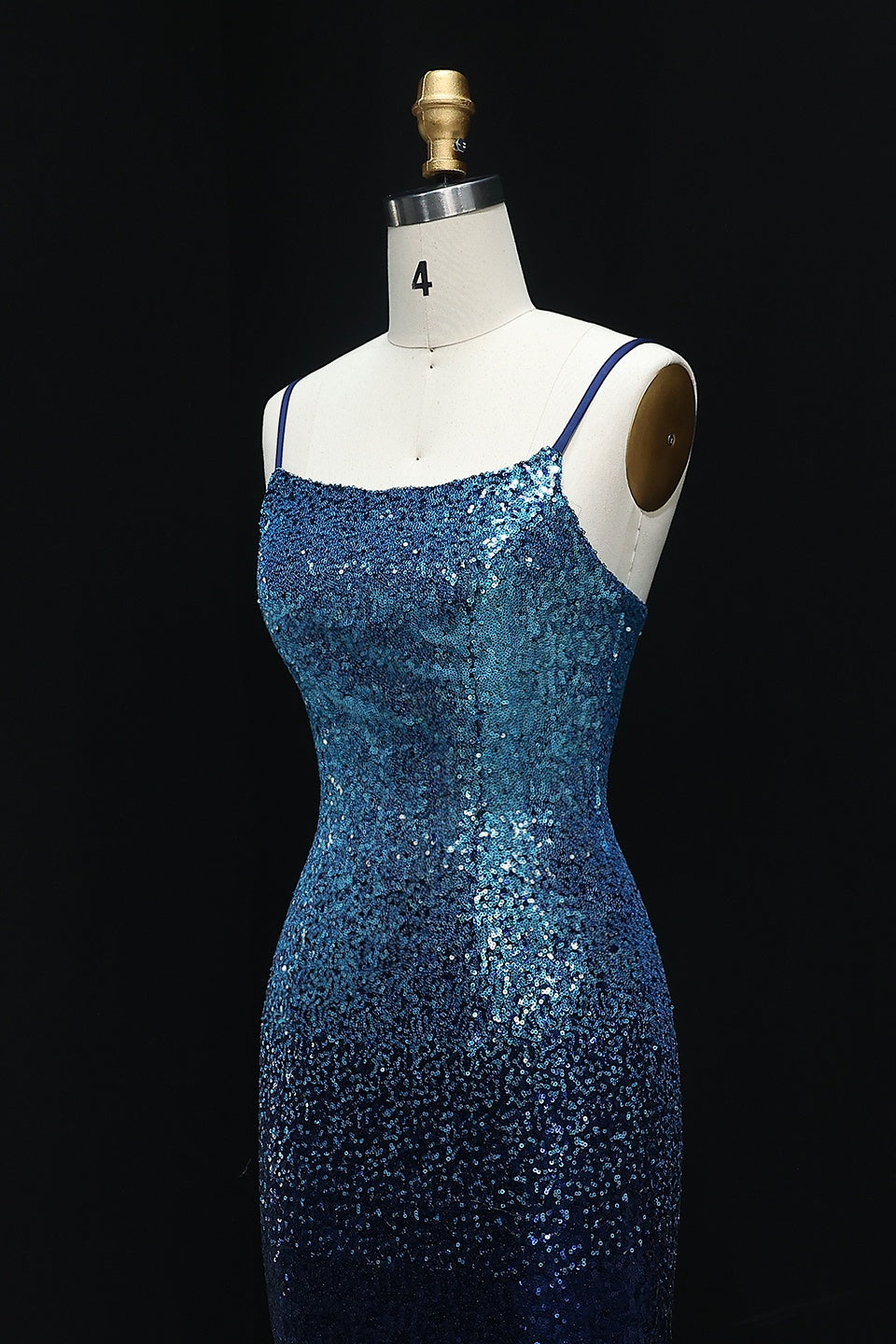 Ombre Blue Sequin Spaghetti Strap Scoop Homecoming Dress RM115
