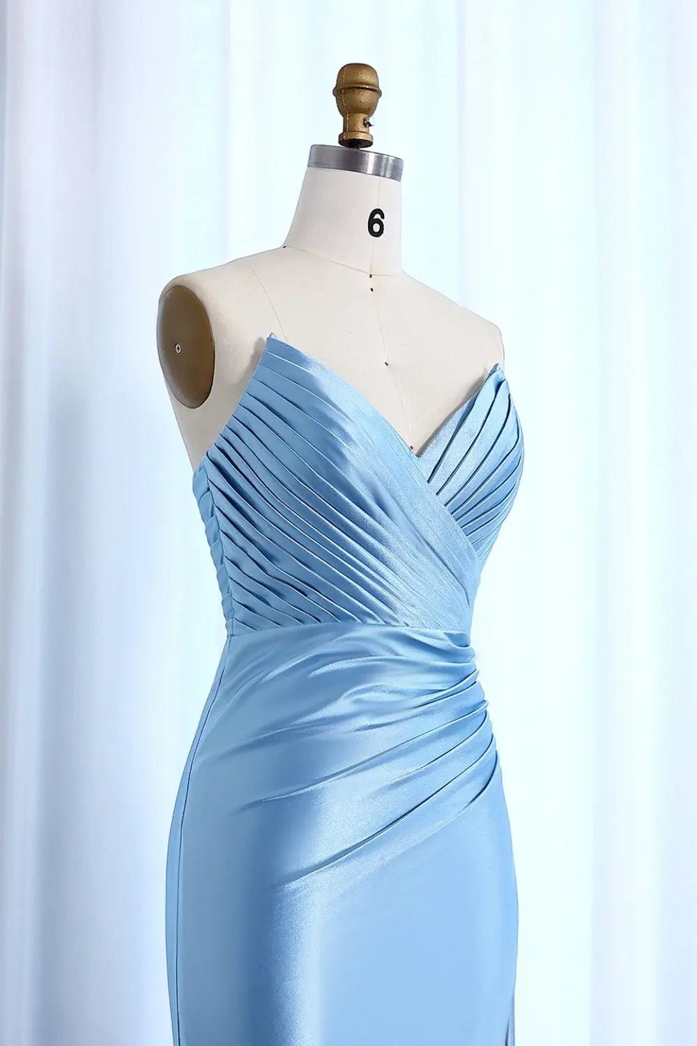 Light Blue Satin Sweetheart Neckline High Slit Prom Dress SH014 Sheer Fairy