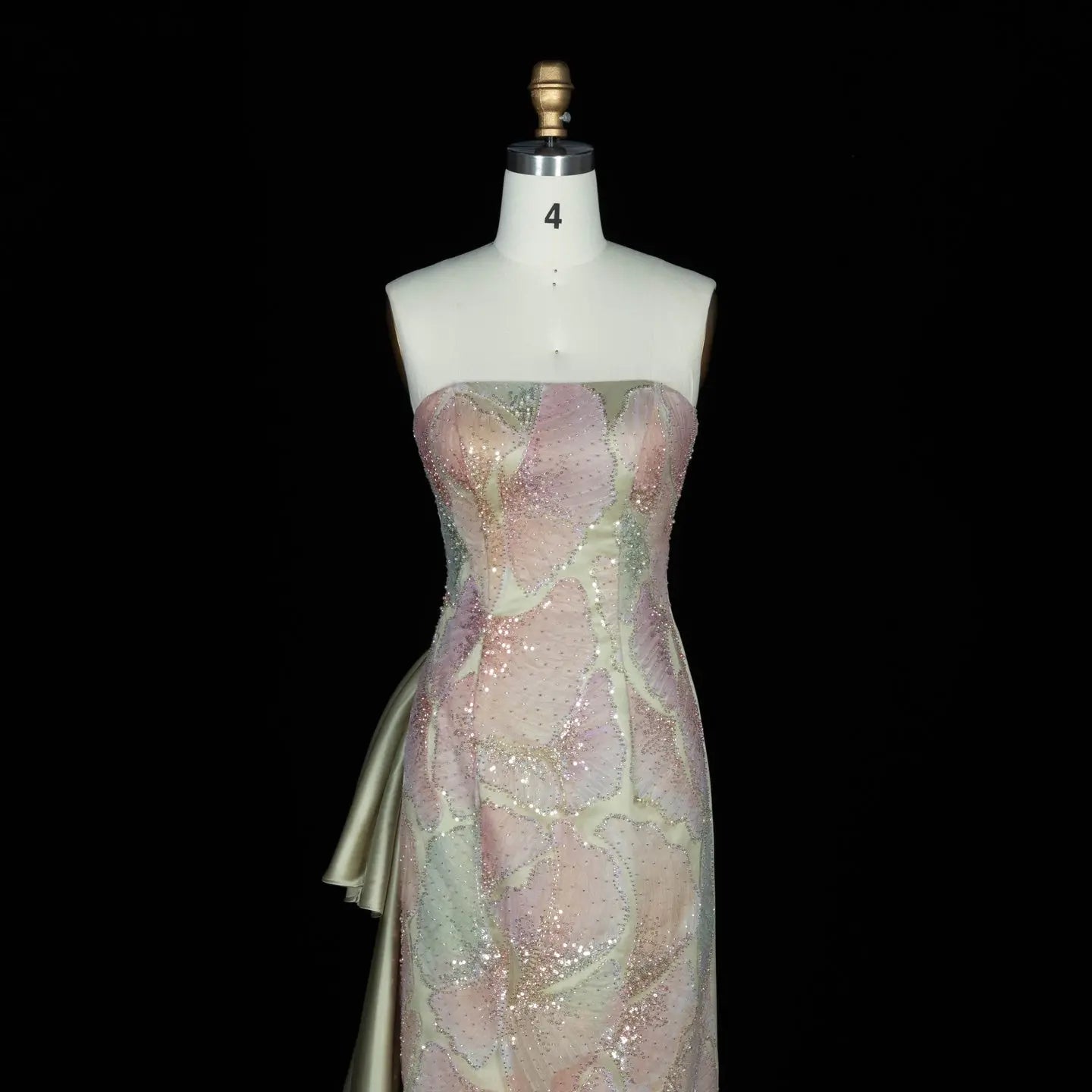 Sage Green Strapless Sequin Evening Dress with Oversized Satin Bow Train SS664 Sheer Fairy