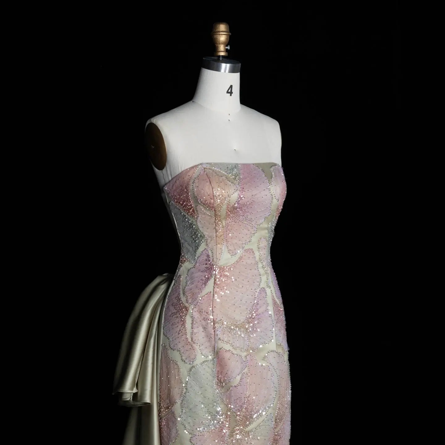 Sage Green Strapless Sequin Evening Dress with Oversized Satin Bow Train SS664 Sheer Fairy