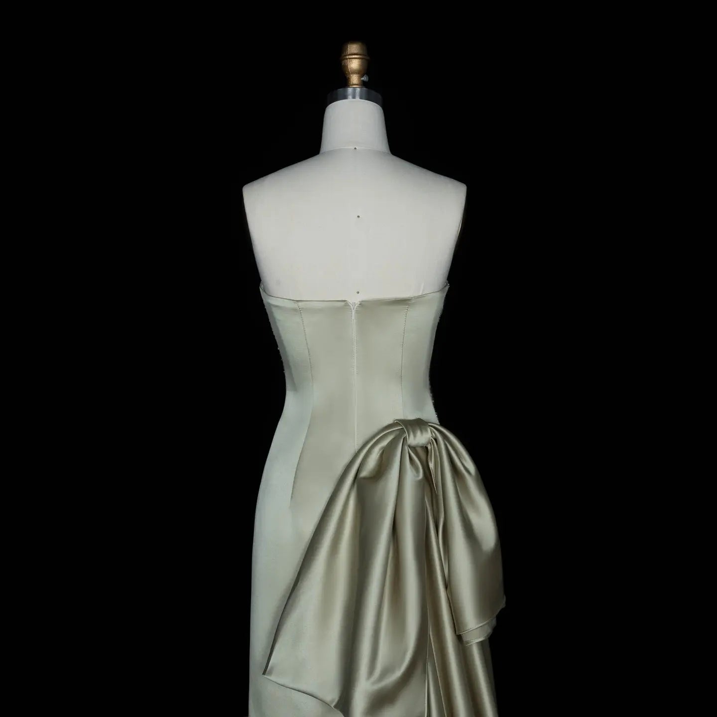 Sage Green Strapless Sequin Evening Dress with Oversized Satin Bow Train SS664 Sheer Fairy