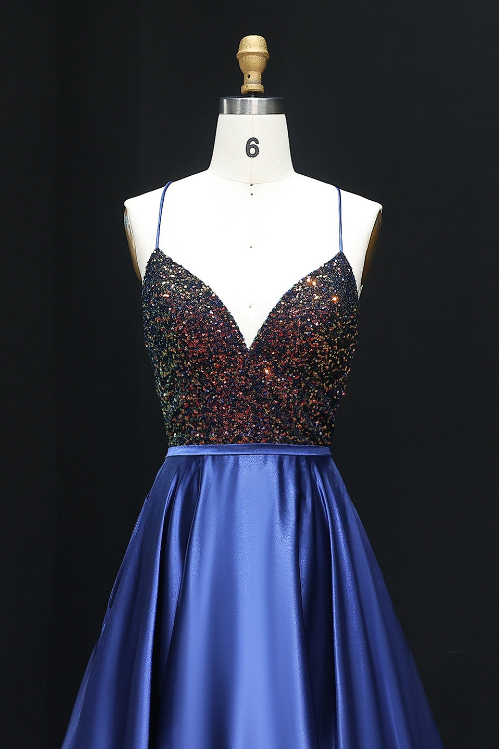 Navy Blue Satin Deep V-Neck Wrap Prom Dress SH302 Sheer Fairy