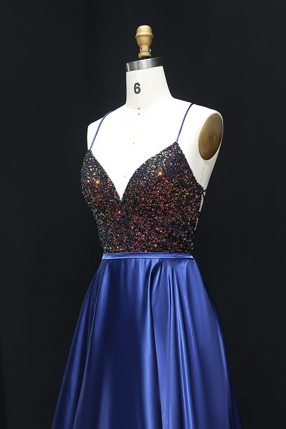 Navy Blue Satin Deep V-Neck Wrap Prom Dress SH302 Sheer Fairy