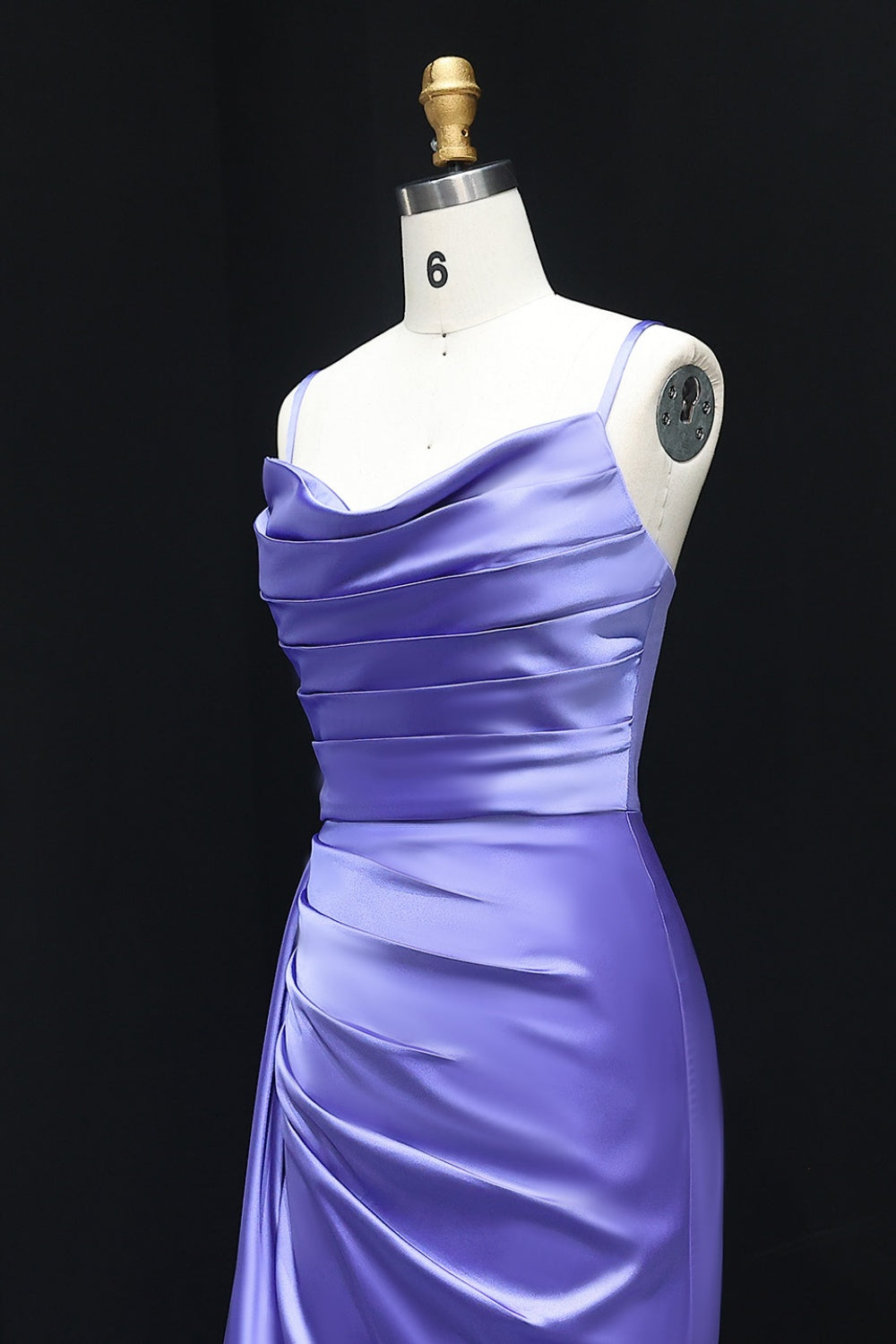 Lavender Satin Spaghetti Straps Mermaid Purple Prom Dress SH293 Sheer Fairy