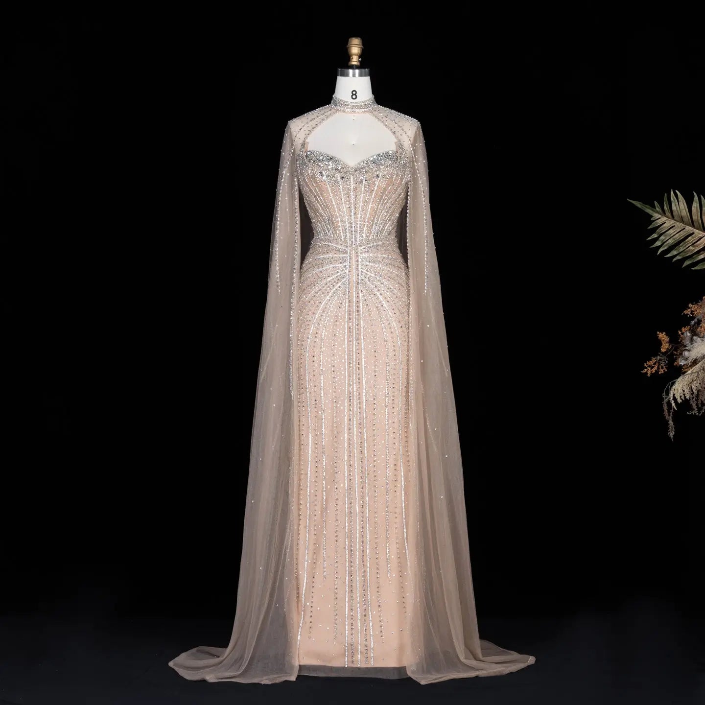 Luxury Mint Green Beaded Mermaid Evening Dress with Cape SS156 Sheer Fairy