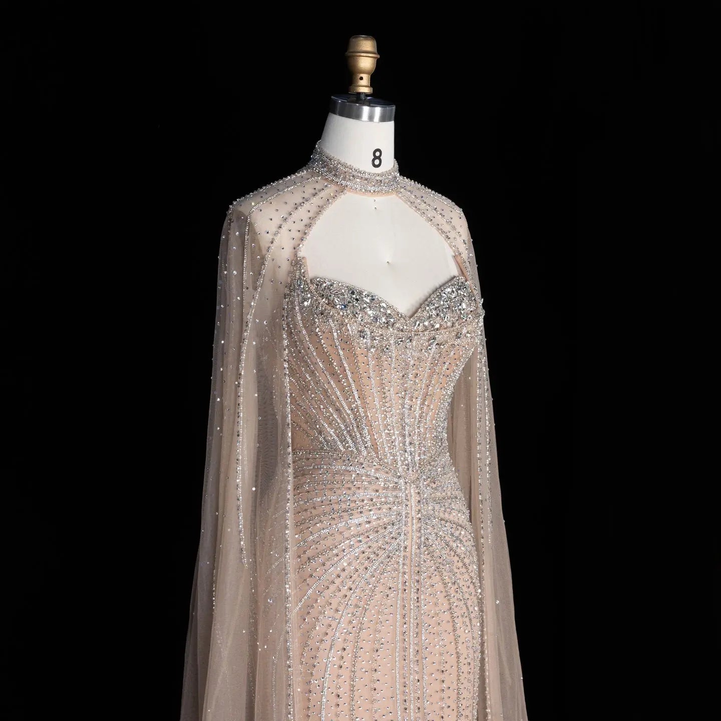 Luxury Mint Green Beaded Mermaid Evening Dress with Cape SS156 Sheer Fairy