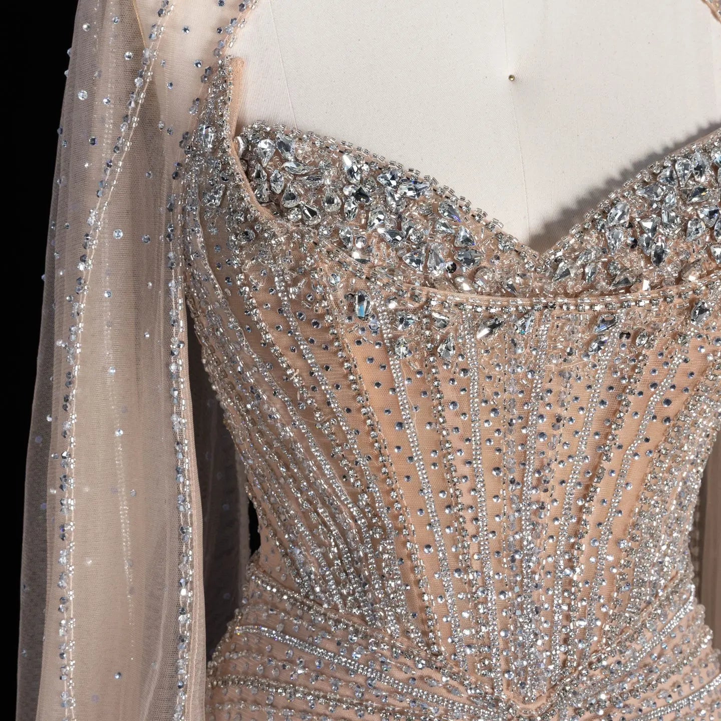 Luxury Mint Green Beaded Mermaid Evening Dress with Cape SS156 Sheer Fairy