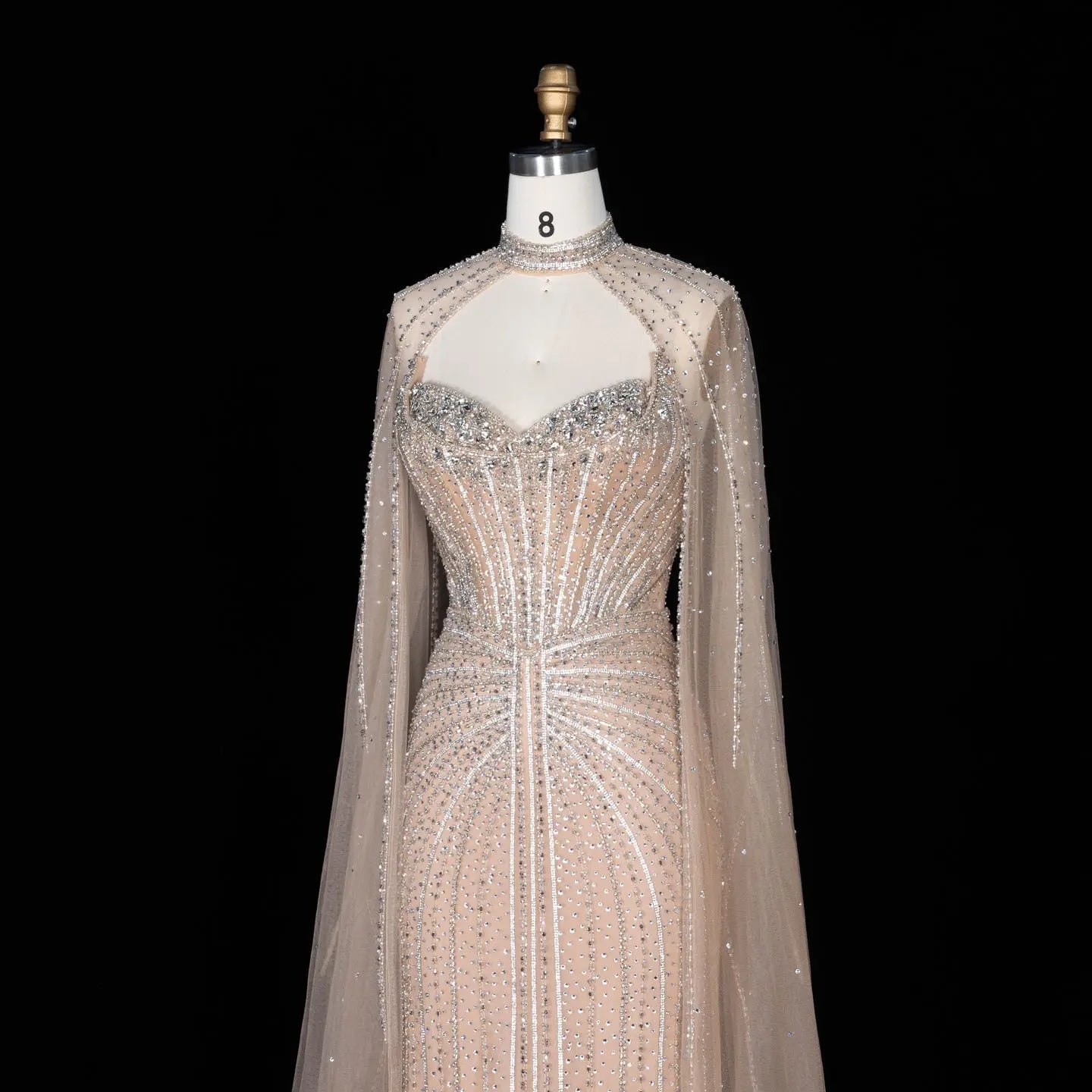 Luxury Mint Green Beaded Mermaid Evening Dress with Cape SS156 Sheer Fairy