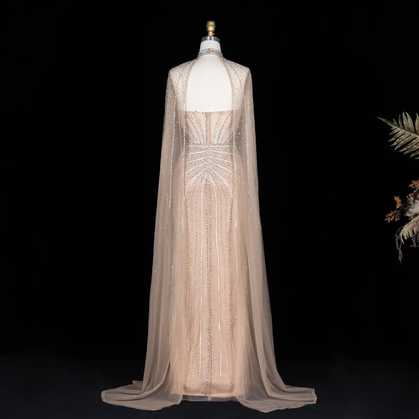 Luxury Mint Green Beaded Mermaid Evening Dress with Cape SS156 Sheer Fairy