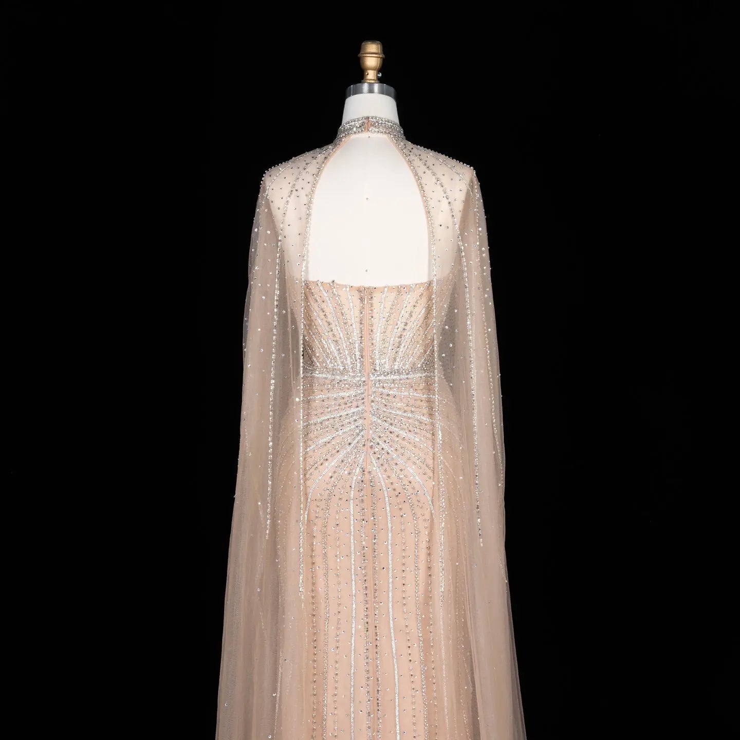 Luxury Mint Green Beaded Mermaid Evening Dress with Cape SS156 Sheer Fairy