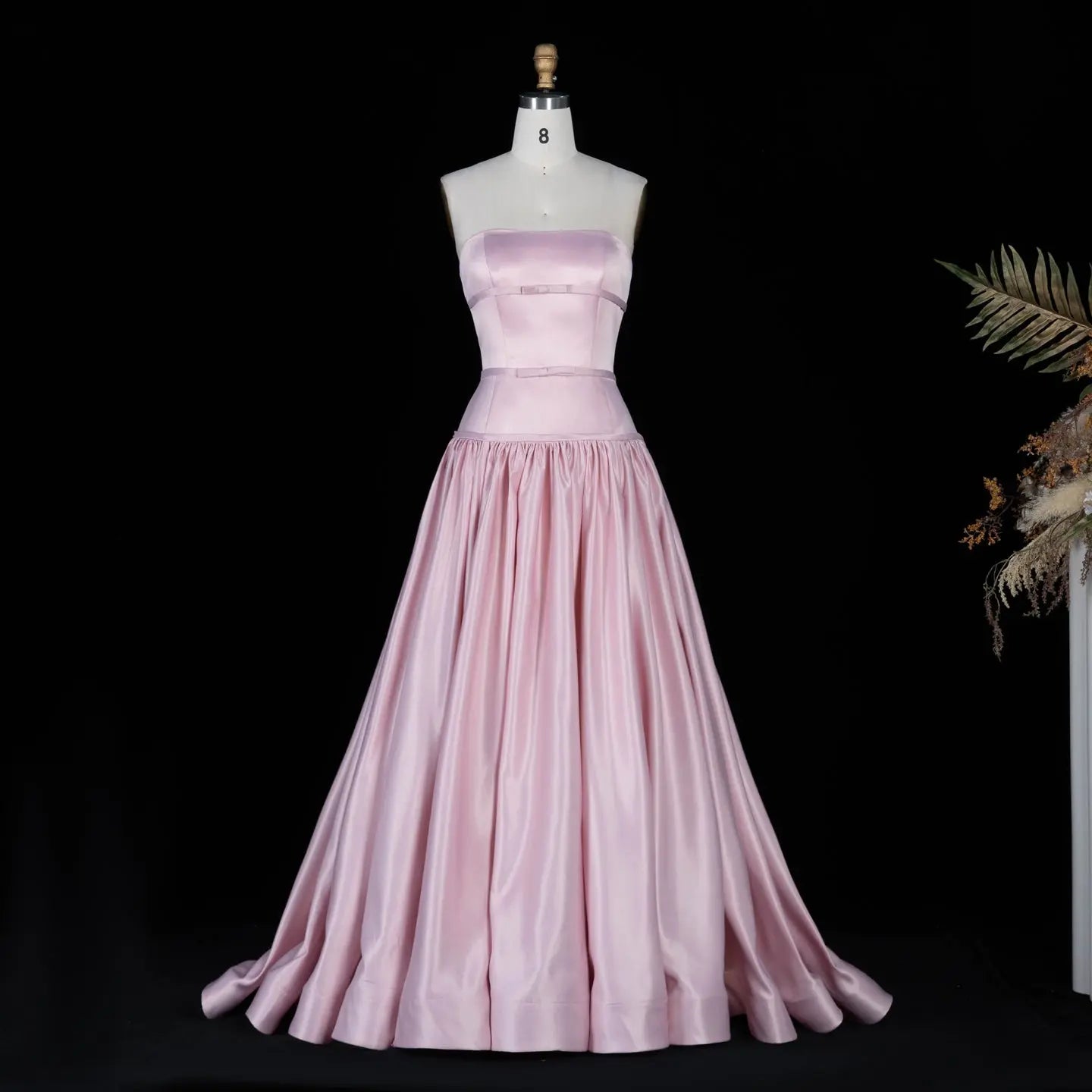 Blush Satin Ball Gown Strapless Pink Evening Dress SF022 Sheer Fairy