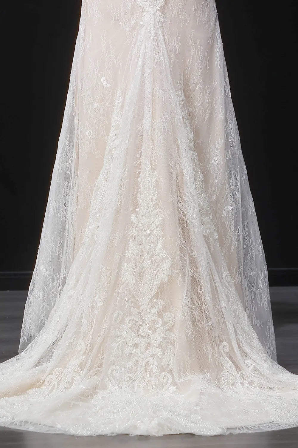 Ivory Lace Peplum Off-the-Shoulder Ball Gown Wedding Dress SW126 Sheer Fairy