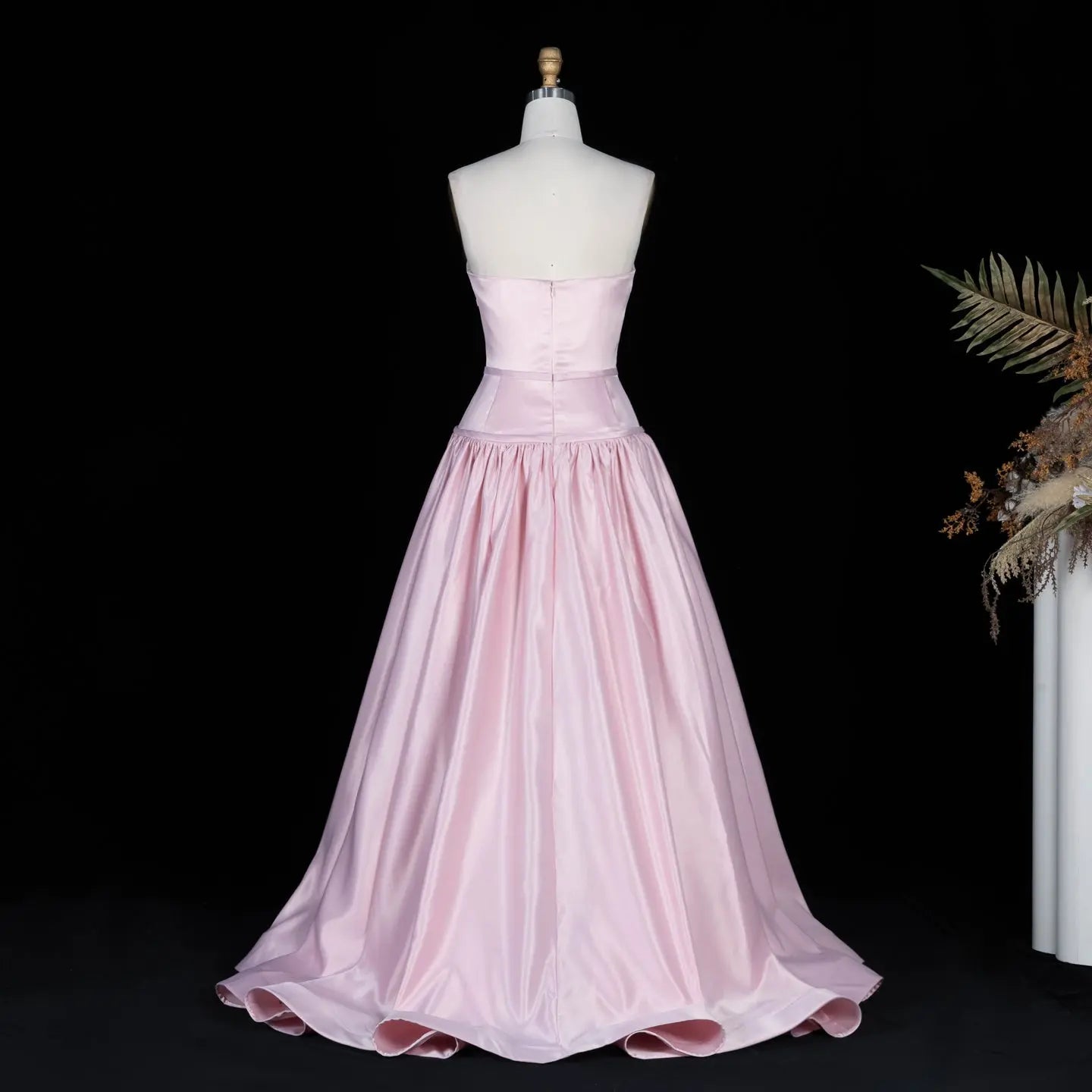 Blush Satin Ball Gown Strapless Pink Evening Dress SF022 Sheer Fairy