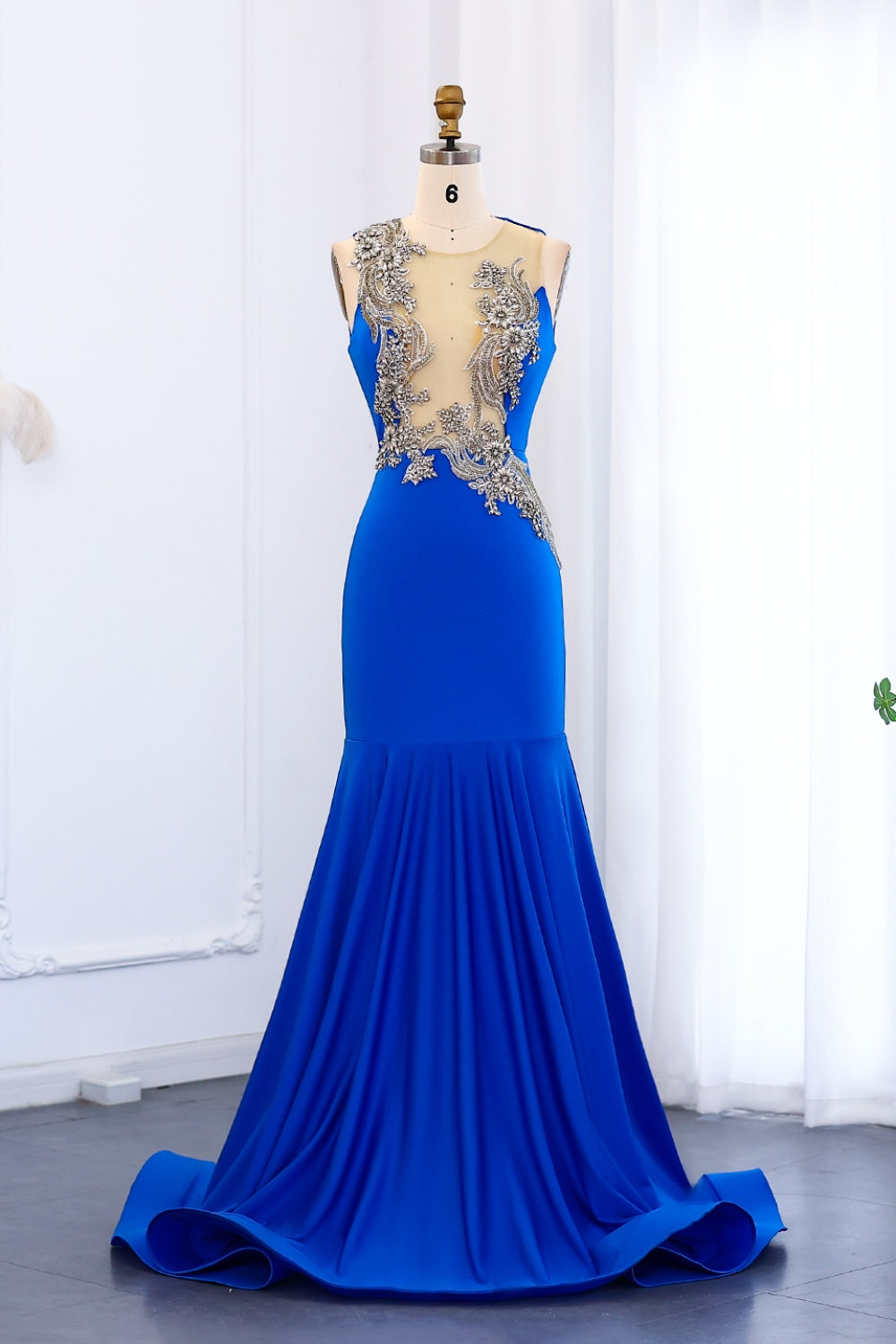 Royal Blue Mermaid African Prom Dresses with Crystal SH001 Sheer Fairy