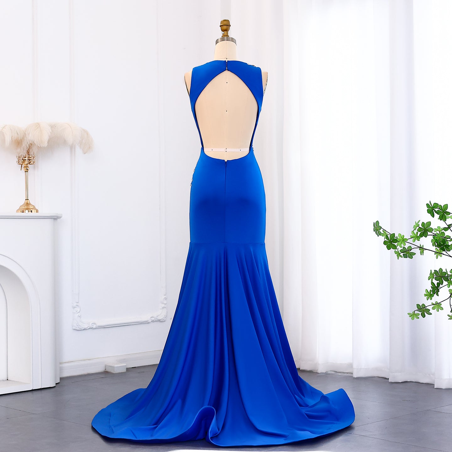 Royal Blue Mermaid African Prom Dresses for Black Girls with Crystal