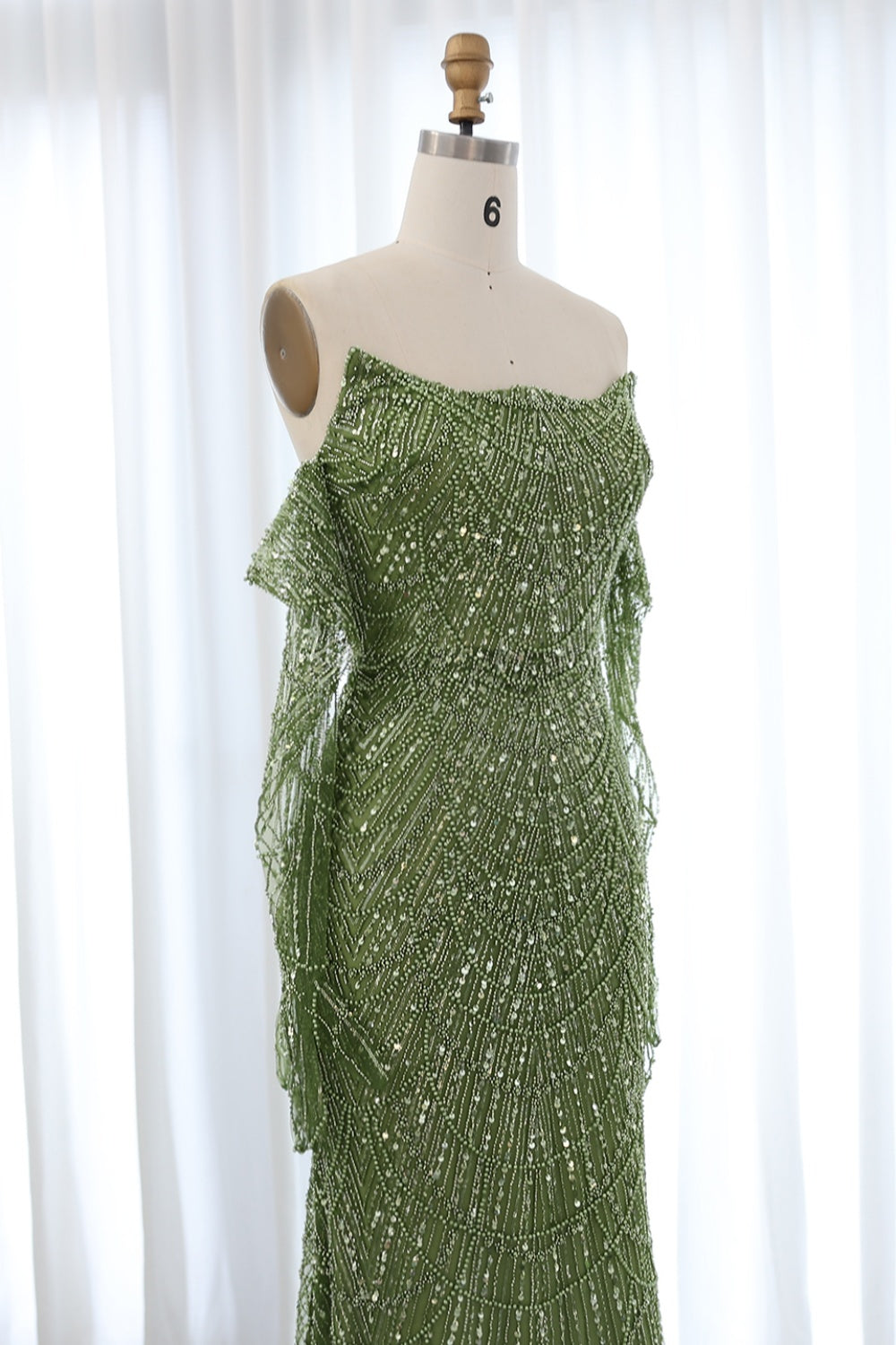Luxury Beaded Green Mermaid Evening Dress with Gloves SS606 Sheer Fairy