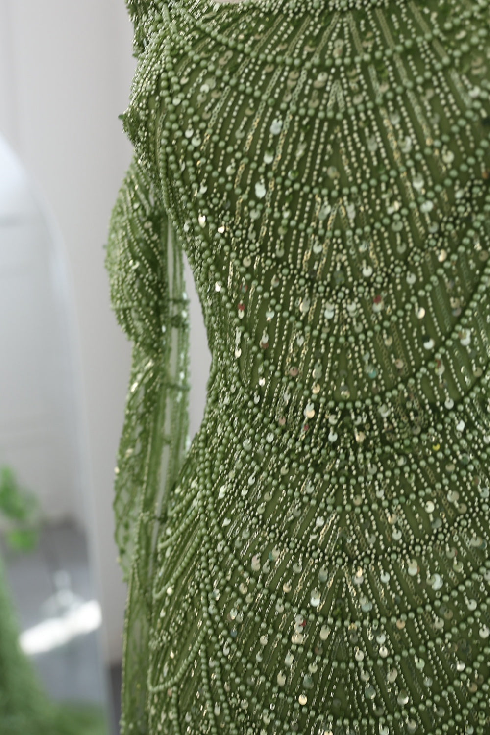 Luxury Beaded Green Mermaid Evening Dress with Gloves SS606 Sheer Fairy
