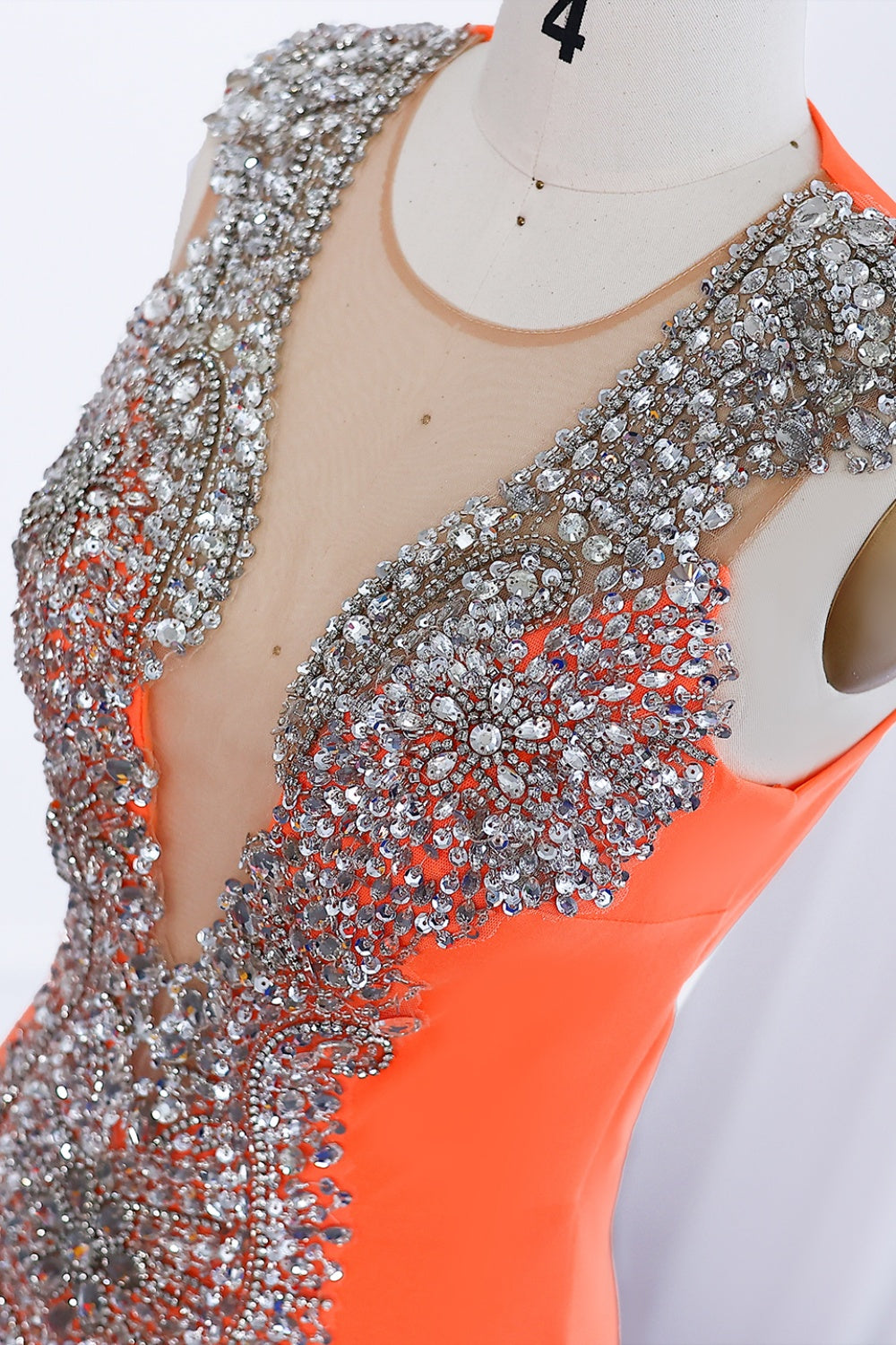 Orange Crystal Rhinestone Plunging Prom Dresses SH002 Sheer Fairy