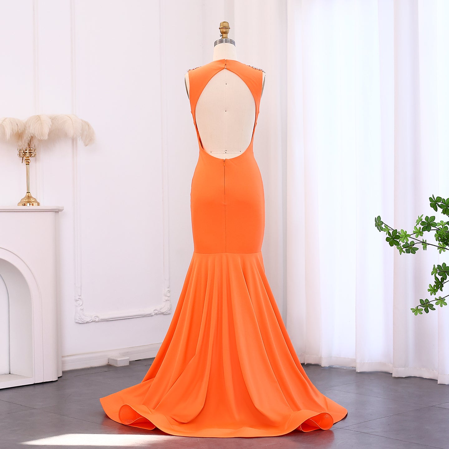 Orange Crystal Mermaid Black Girls Prom Dresses for Graduation Party