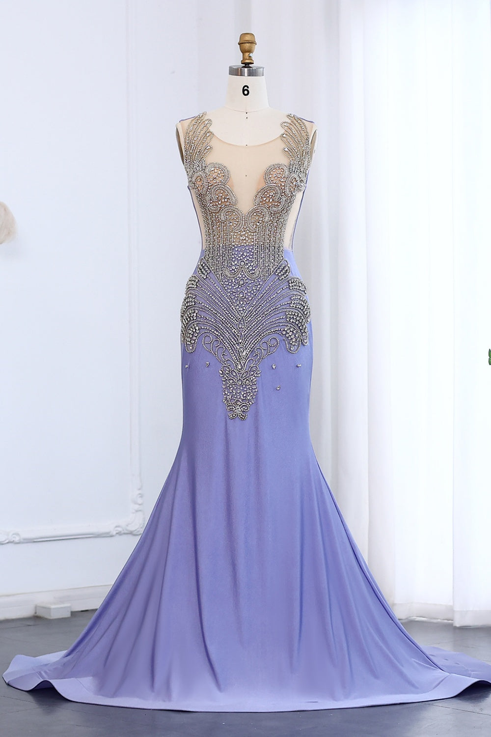 Lilac Mermaid Crystal Luxury Prom Dresses for Black Girls SH004 Sheer Fairy