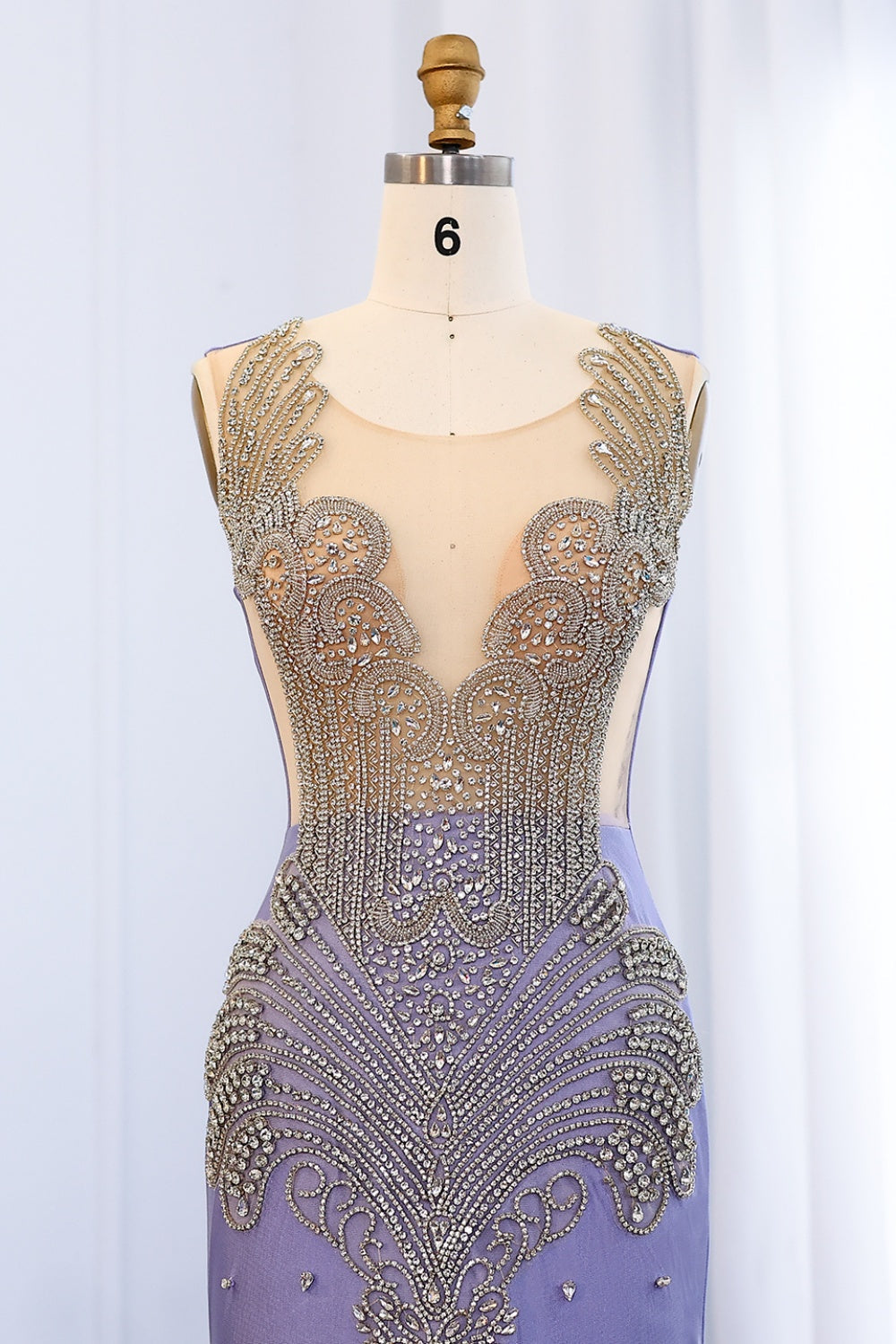 Lilac Mermaid Crystal Luxury Prom Dresses for Black Girls SH004 Sheer Fairy