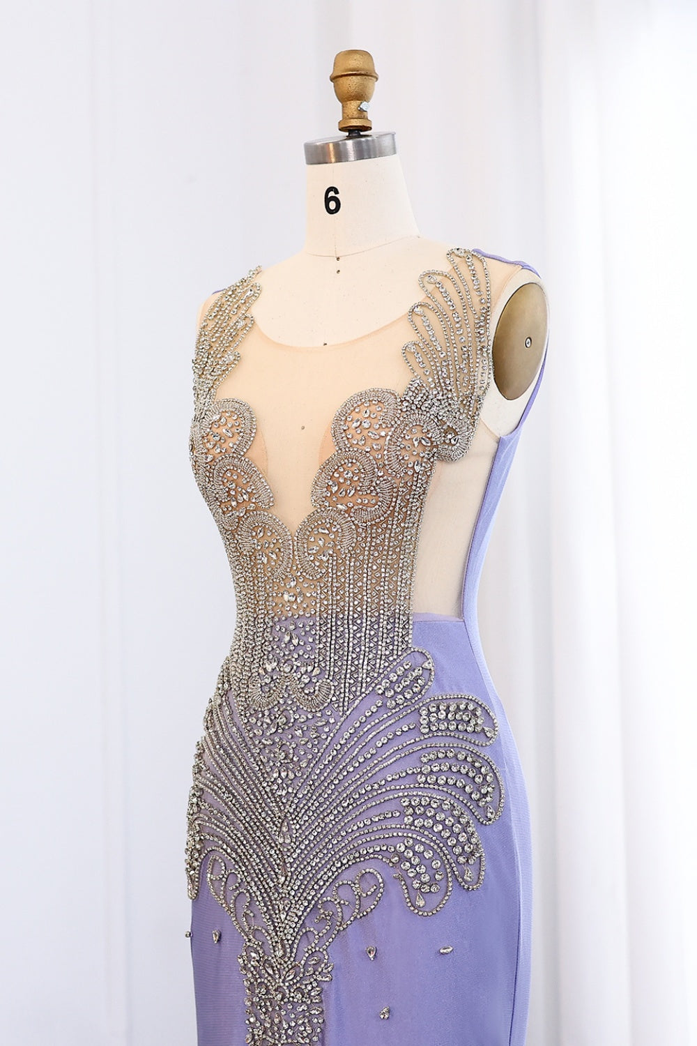 Lilac Mermaid Crystal Luxury Prom Dresses for Black Girls SH004 Sheer Fairy